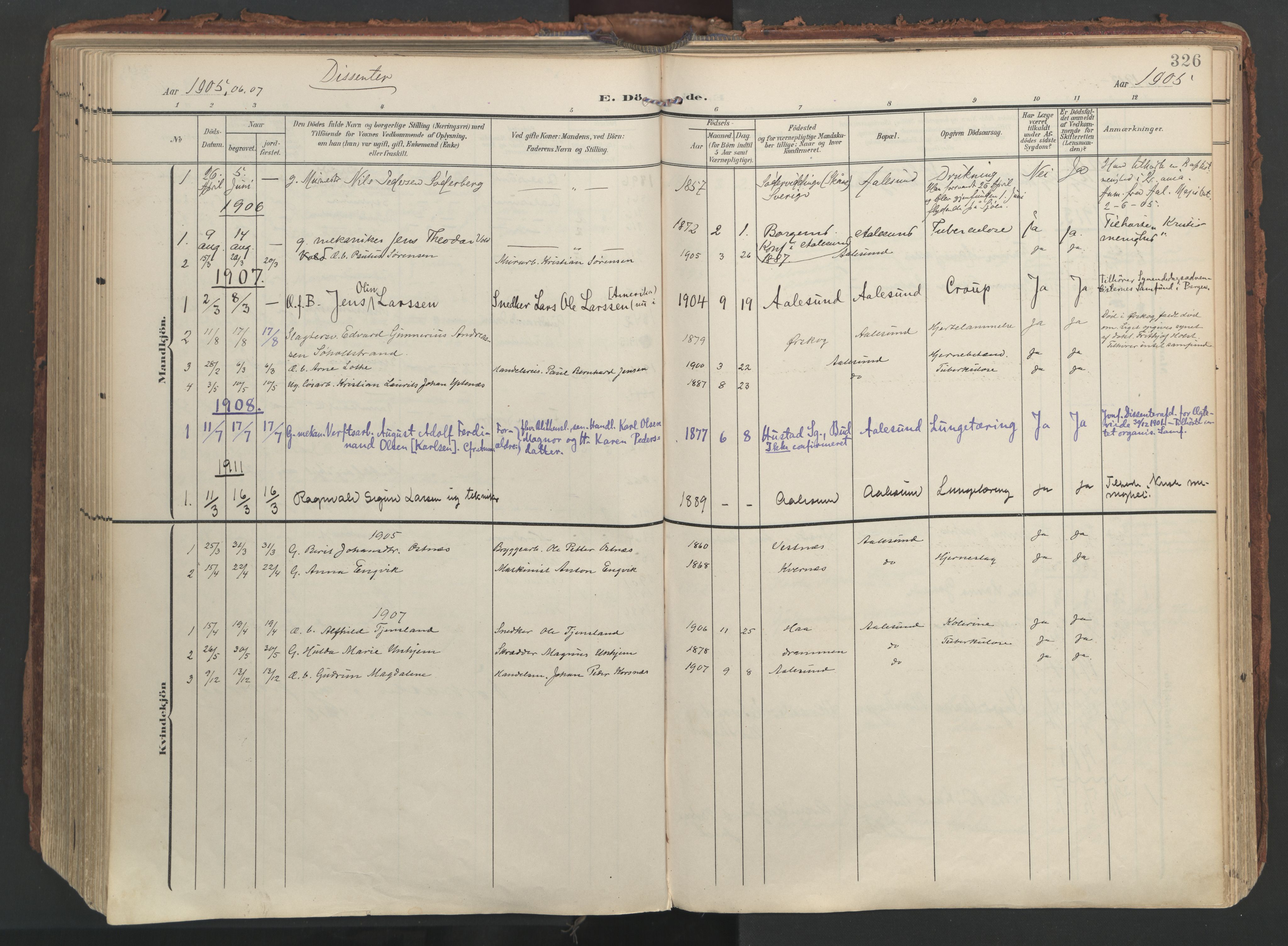 Ministerialprotokoller, klokkerbøker og fødselsregistre - Møre og Romsdal, AV/SAT-A-1454/529/L0459: Ministerialbok nr. 529A09, 1904-1917, s. 326