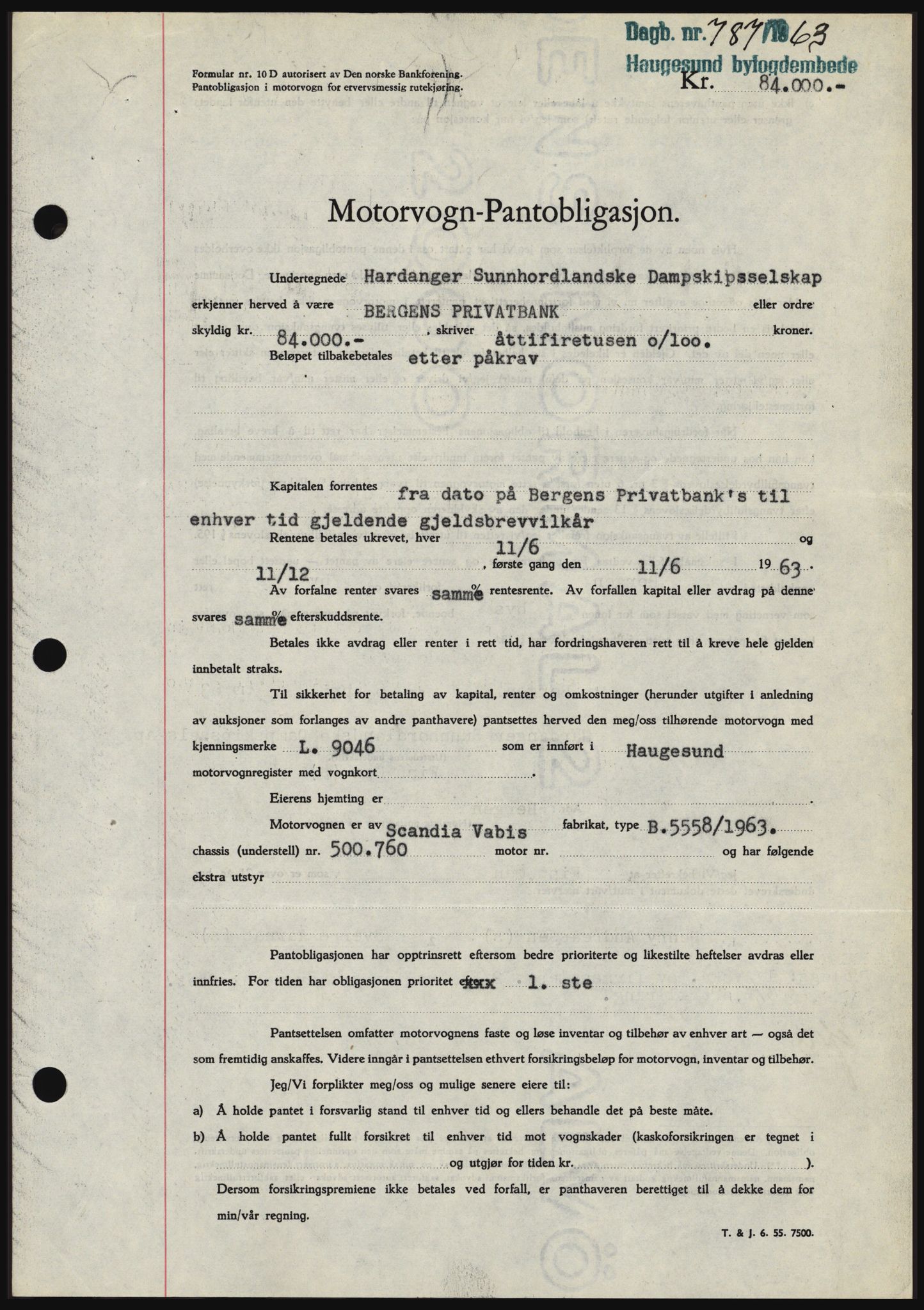 Haugesund tingrett, SAST/A-101415/01/II/IIC/L0050: Pantebok nr. B 50, 1962-1963, Dagboknr: 787/1963