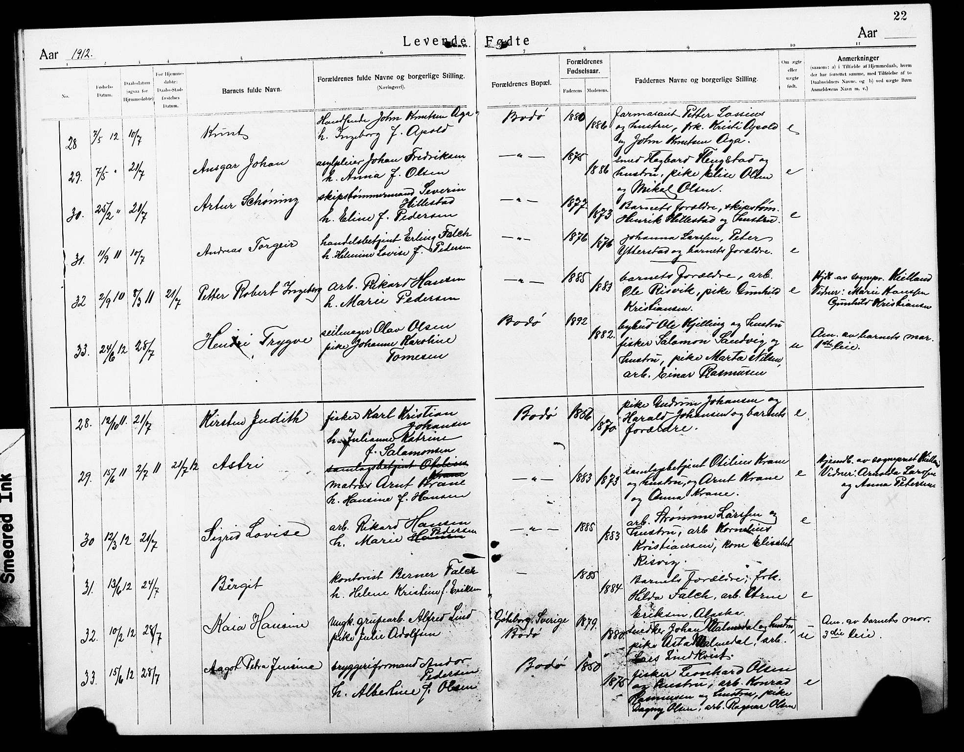 Ministerialprotokoller, klokkerbøker og fødselsregistre - Nordland, AV/SAT-A-1459/801/L0034: Klokkerbok nr. 801C09, 1910-1922, s. 22