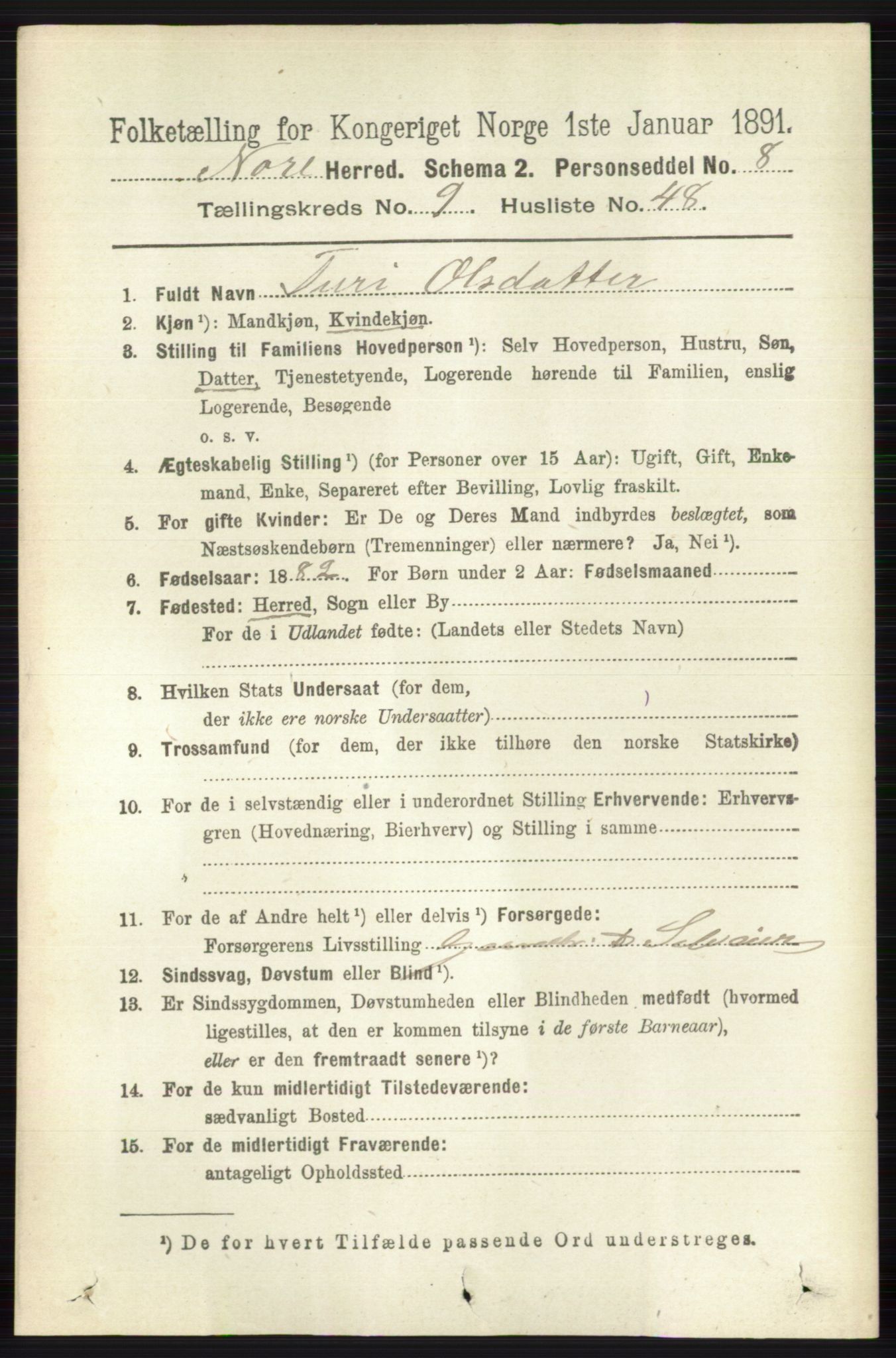 RA, Folketelling 1891 for 0633 Nore herred, 1891, s. 3496