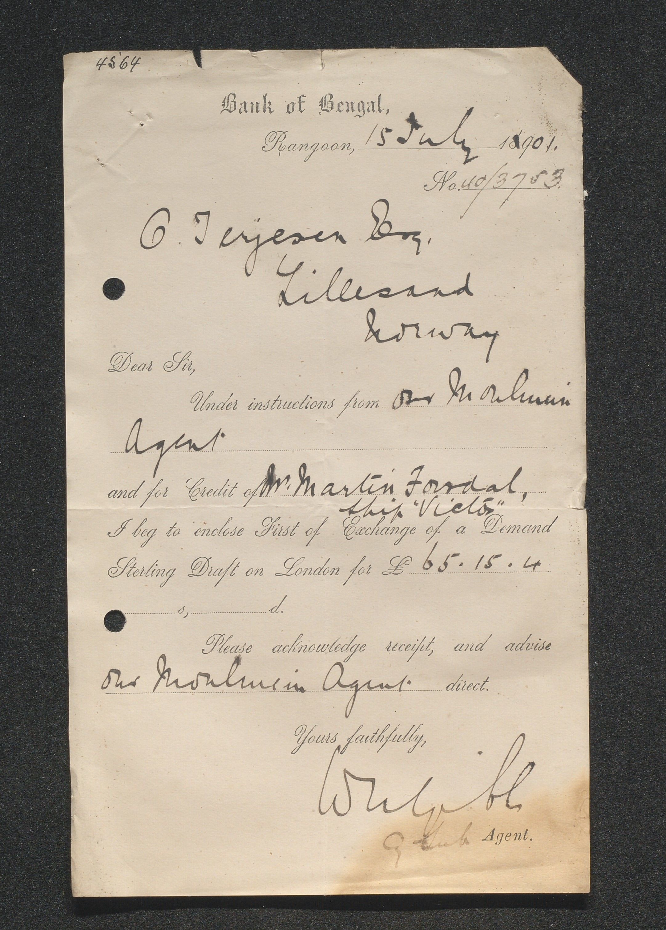 O. Terjesens rederi, AAKS/PA-2525/E/E01/L0009: Korrespondanse, 1901