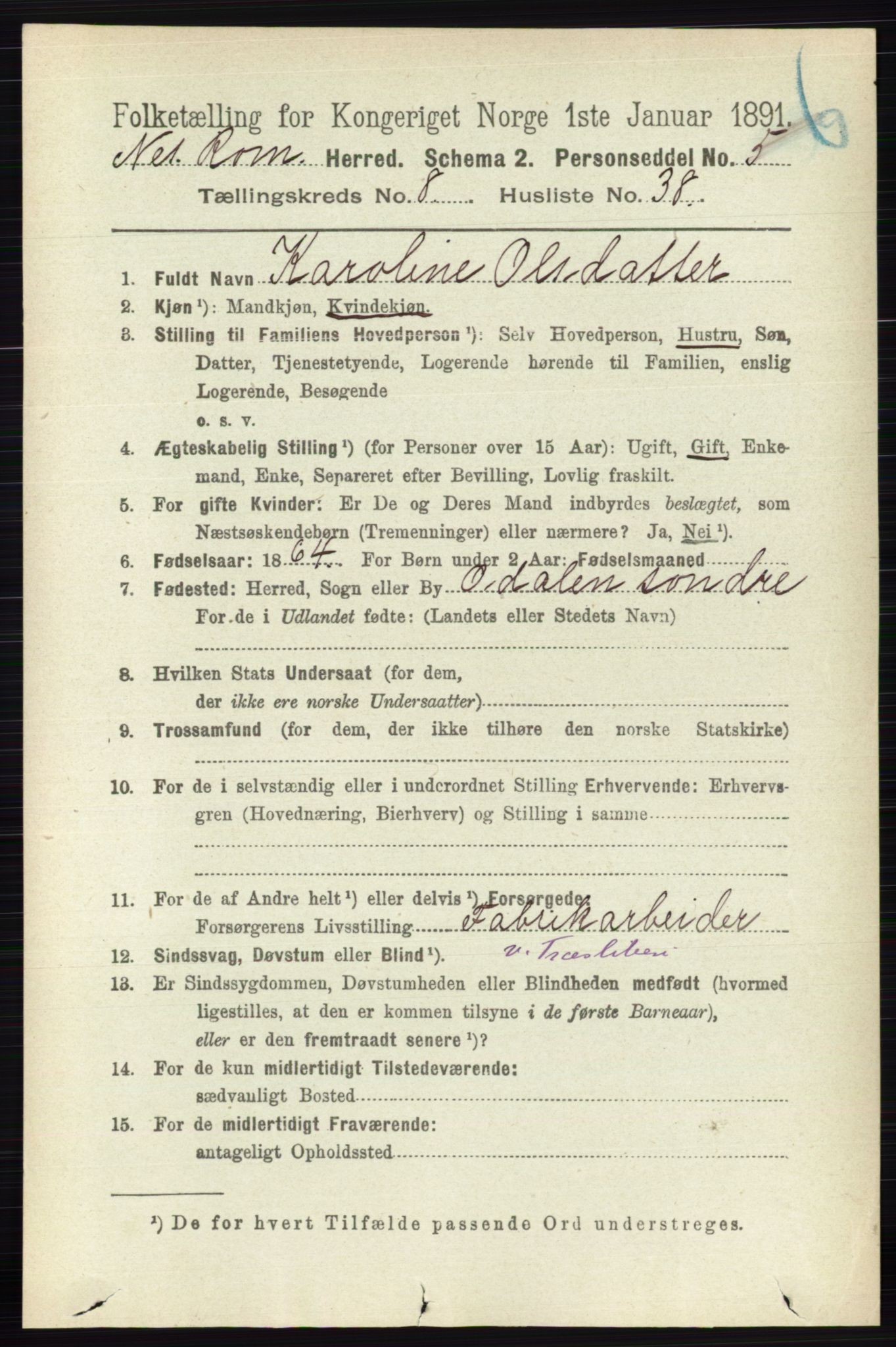 RA, Folketelling 1891 for 0236 Nes herred, 1891, s. 4845