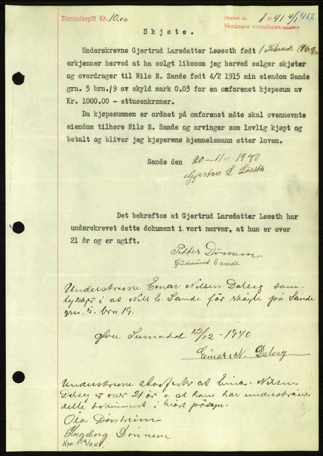 Nordmøre sorenskriveri, SAT/A-4132/1/2/2Ca: Pantebok nr. A89, 1940-1941, Dagboknr: 1/1941