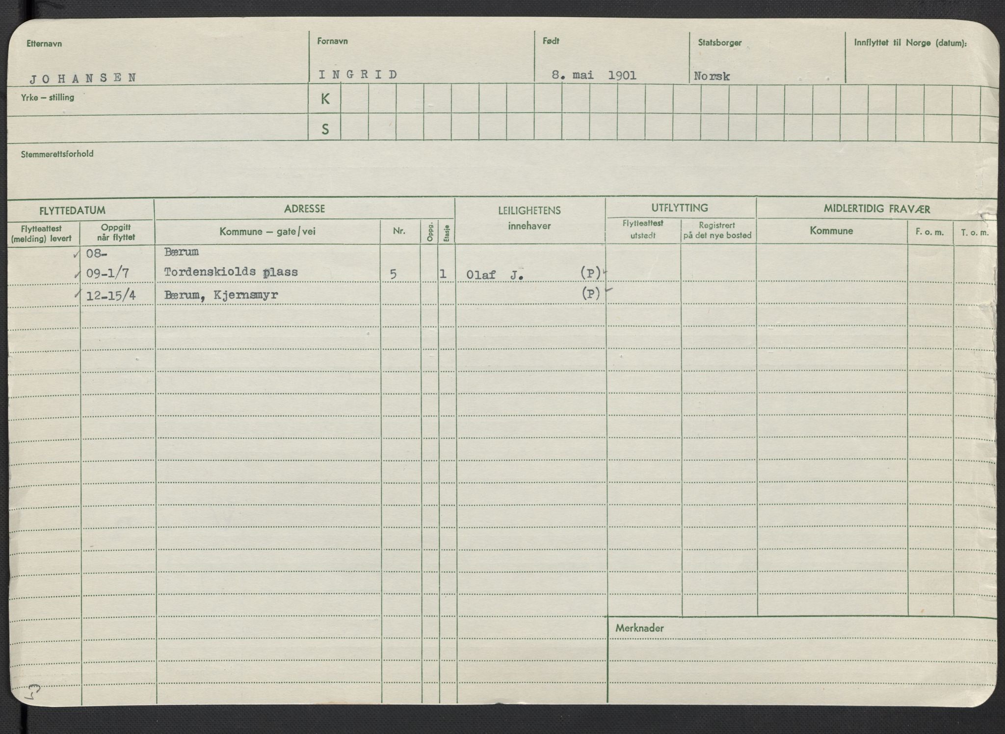 Oslo folkeregister, Registerkort, SAO/A-11715/F/Fa/Fac/L0018: Kvinner, 1906-1914, s. 104a