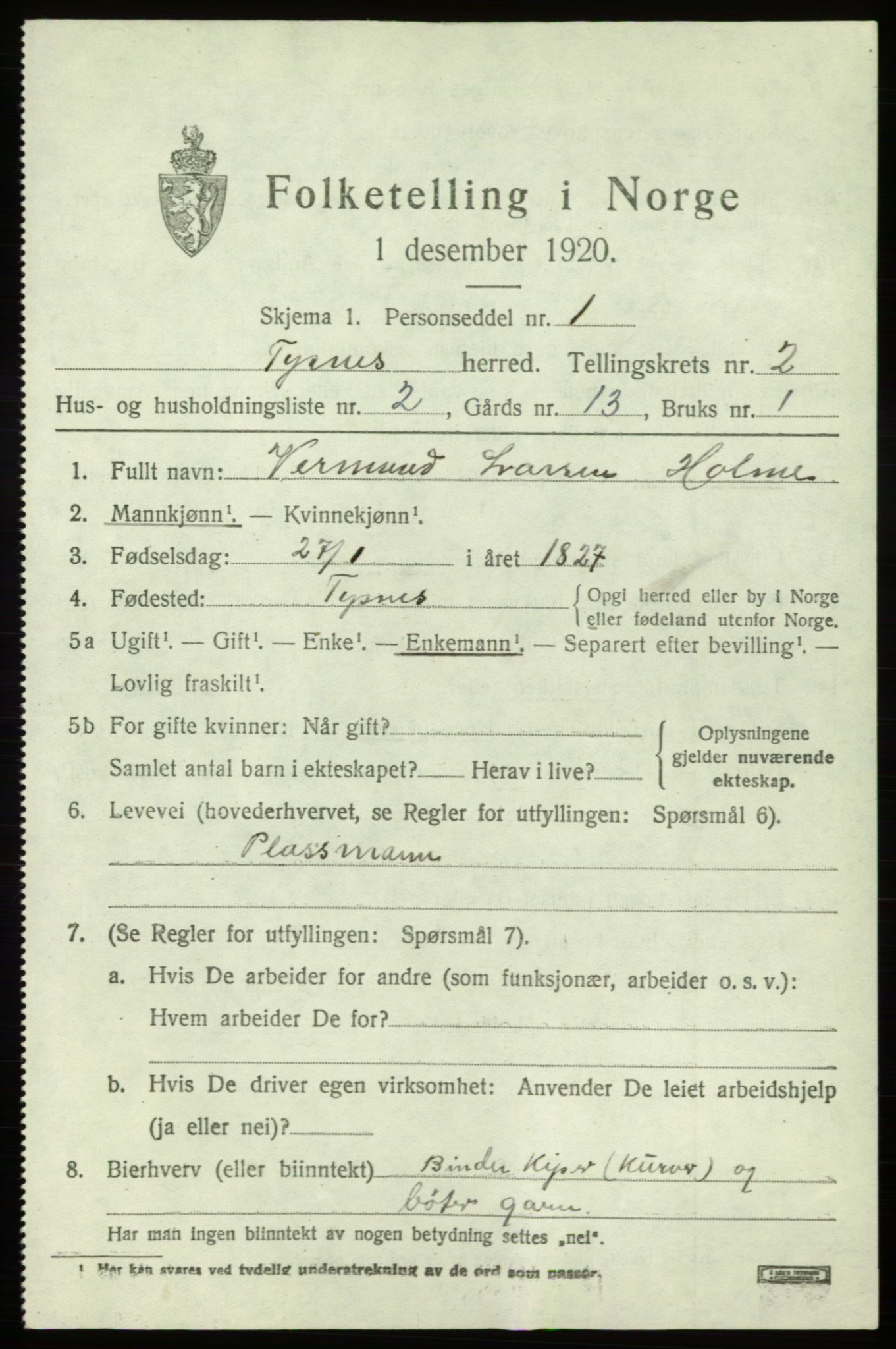 SAB, Folketelling 1920 for 1223 Tysnes herred, 1920, s. 2274