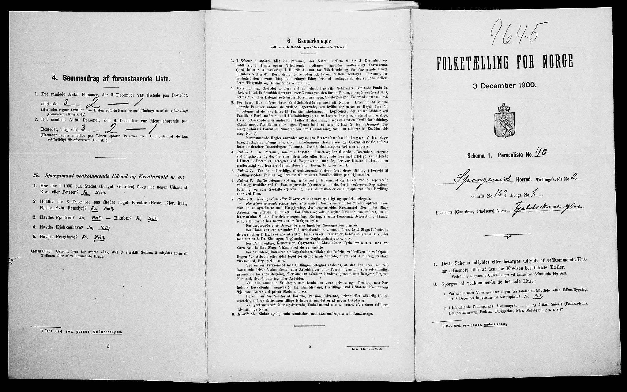 SAK, Folketelling 1900 for 1030 Spangereid herred, 1900, s. 348