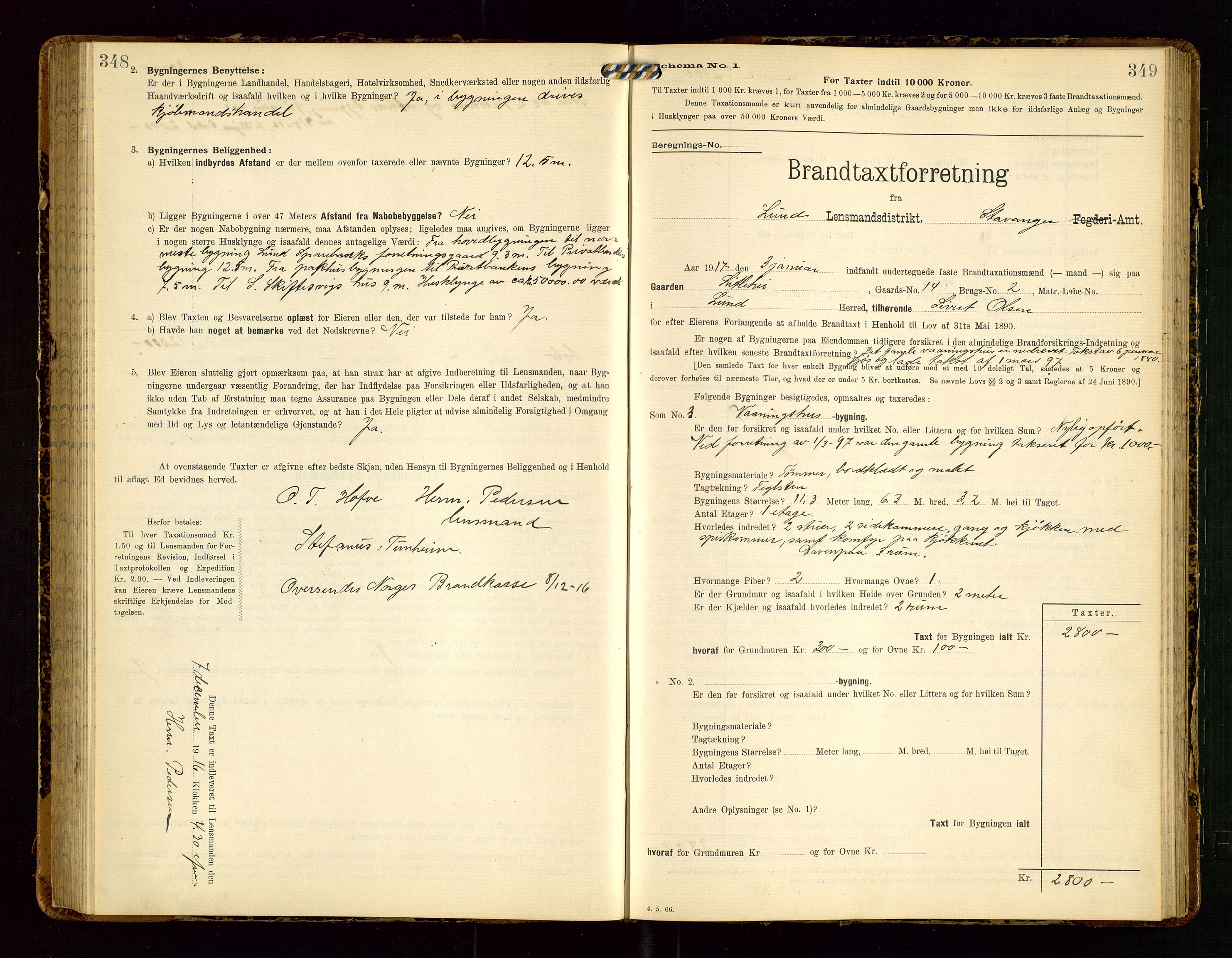 Lund lensmannskontor, SAST/A-100303/Gob/L0002: "Brandtakstprotokol", 1908-1918, s. 348-349