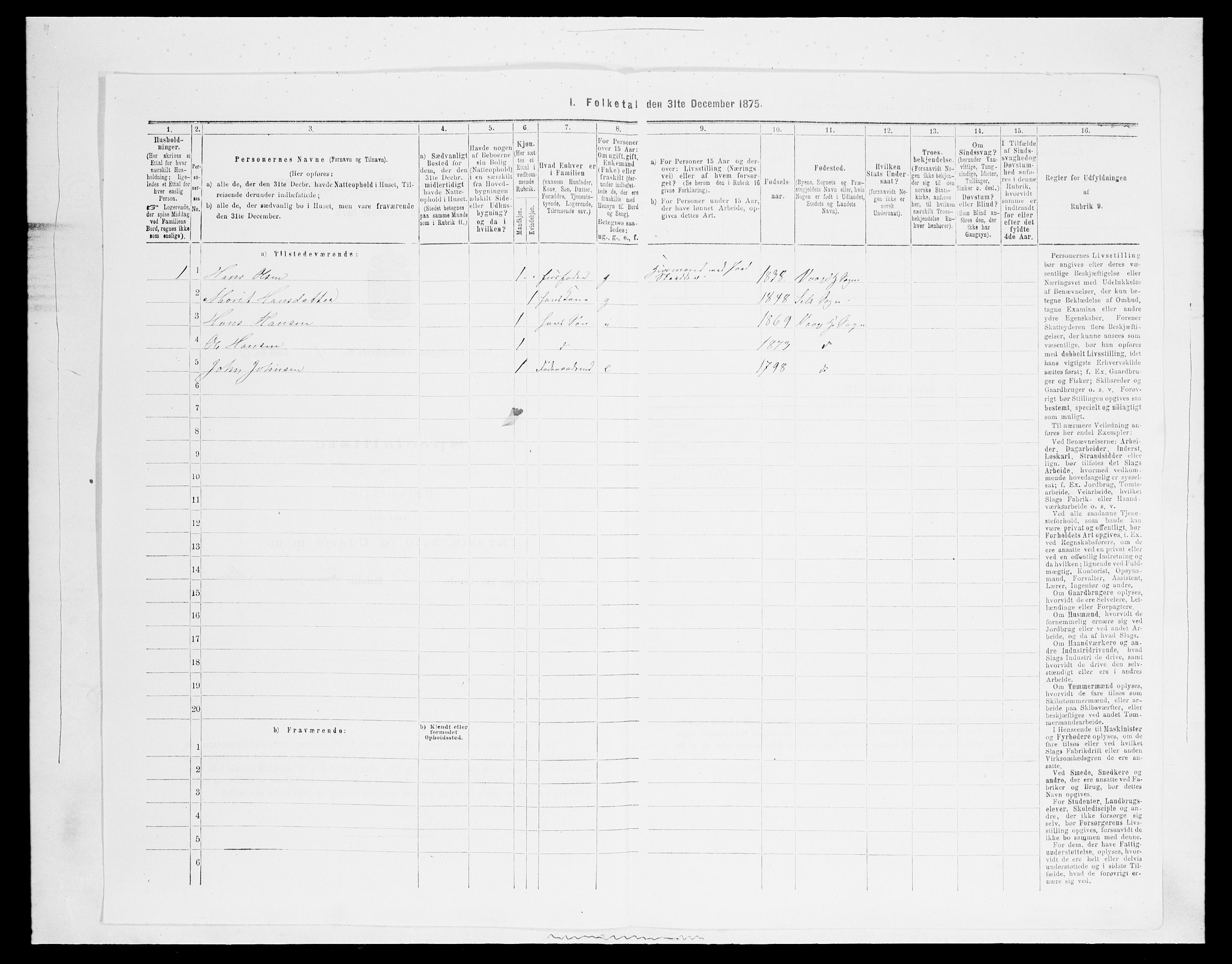 SAH, Folketelling 1875 for 0515P Vågå prestegjeld, 1875, s. 718