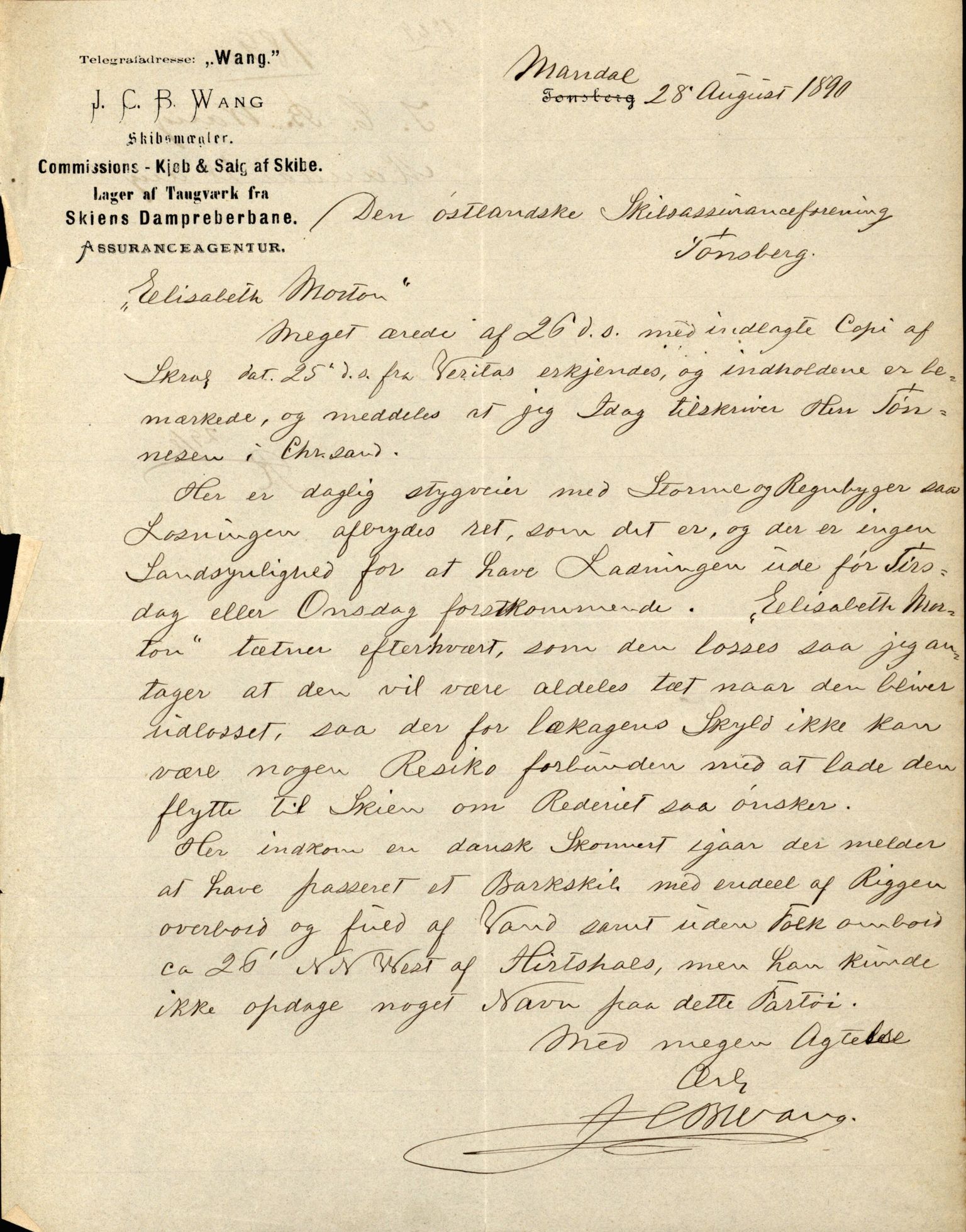 Pa 63 - Østlandske skibsassuranceforening, VEMU/A-1079/G/Ga/L0026/0002: Havaridokumenter / Dovre, Dictator, Ella, Elizabeth Morton, 1890, s. 275