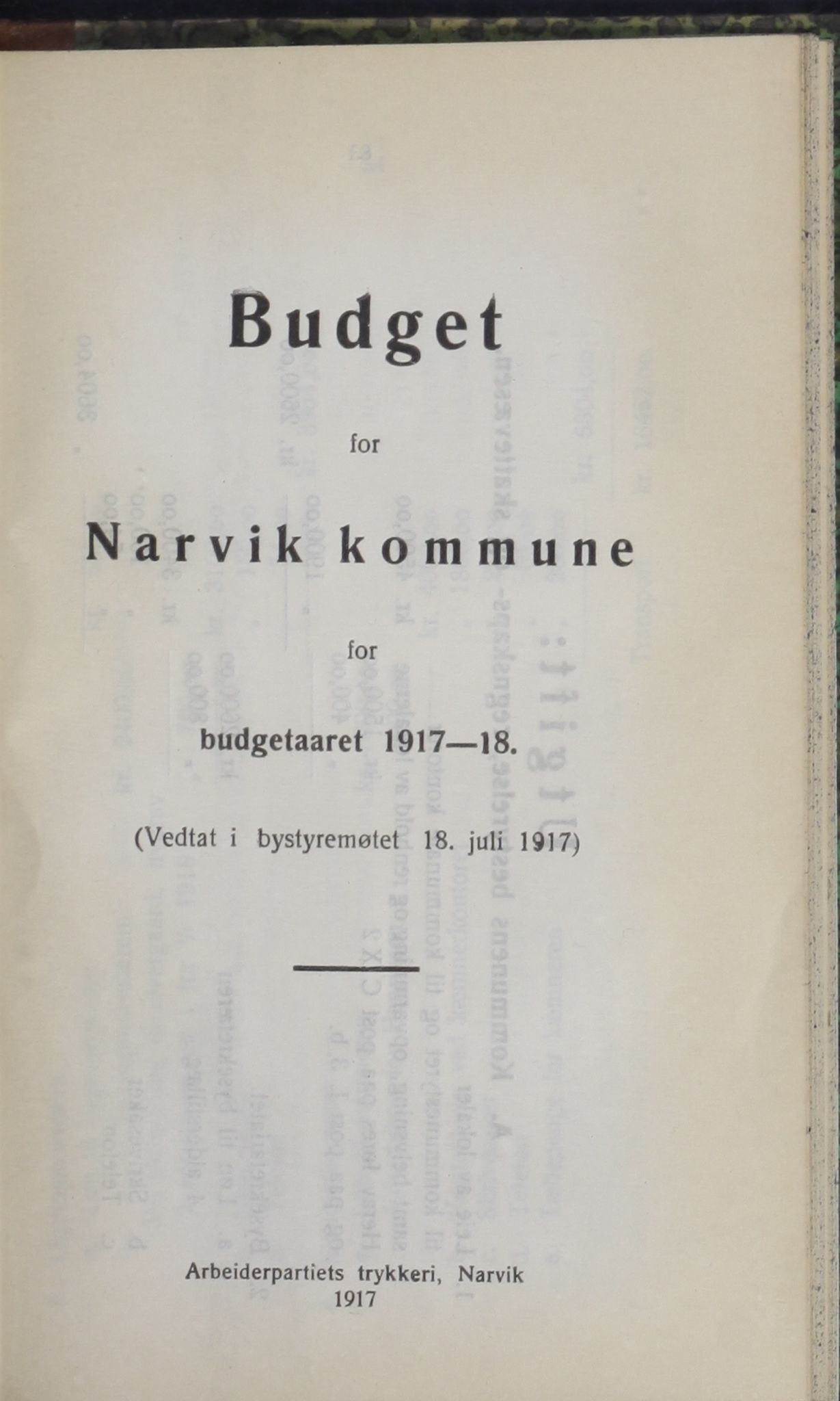 Narvik kommune. Formannskap , AIN/K-18050.150/A/Ab/L0007: Møtebok, 1917