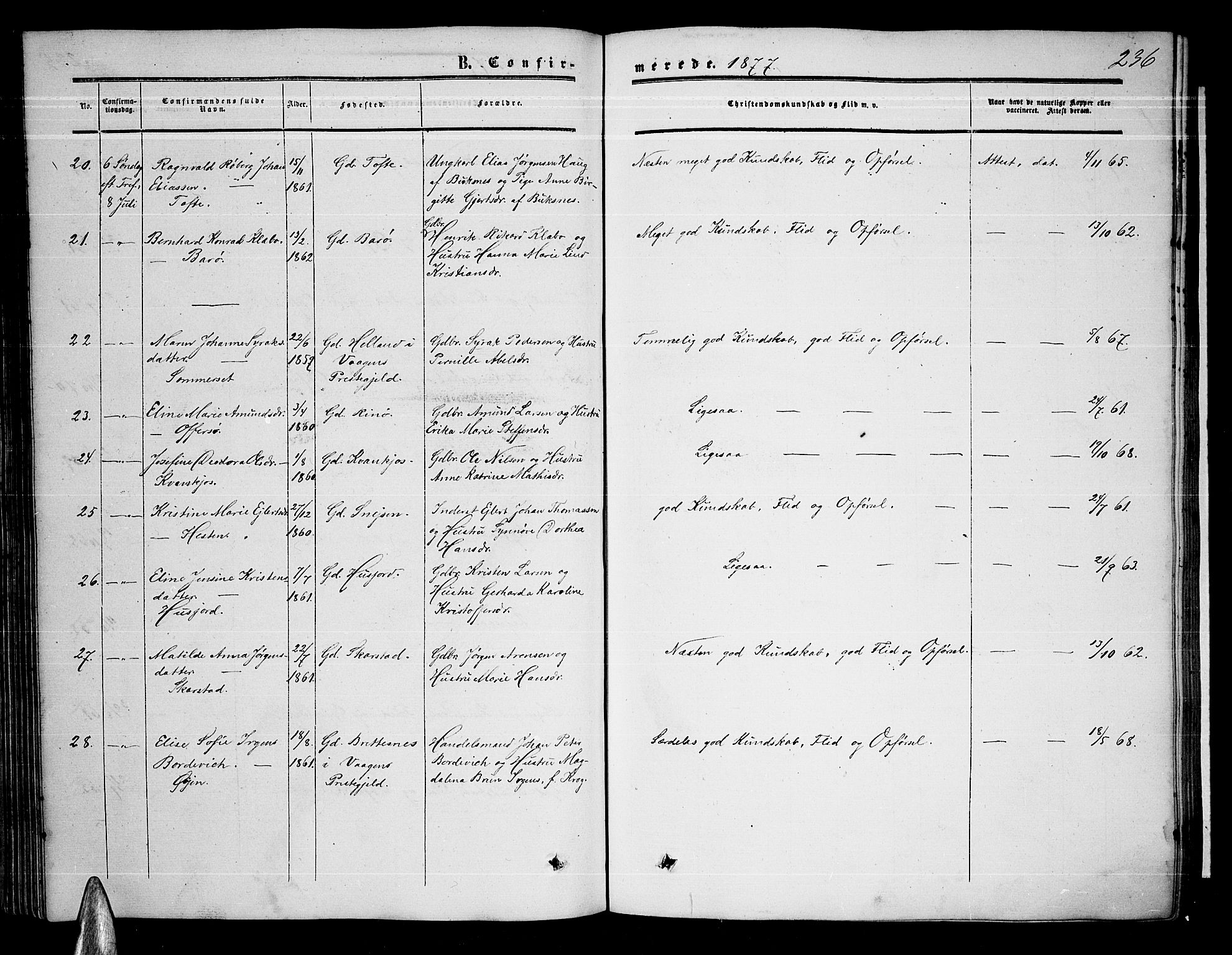 Ministerialprotokoller, klokkerbøker og fødselsregistre - Nordland, AV/SAT-A-1459/872/L1046: Klokkerbok nr. 872C02, 1852-1879, s. 236