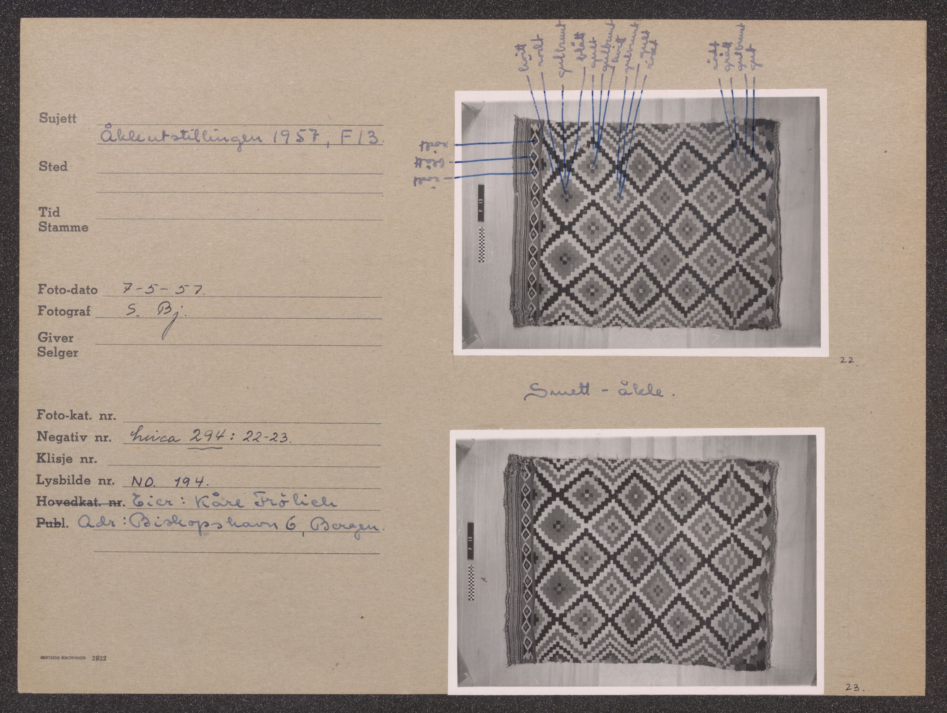 Åkleprosjektet 1957, UMB/A008/F/Fa/L0001/0002: Registreringskort Smettåkle A-H / Smettåkler F-G, 1957