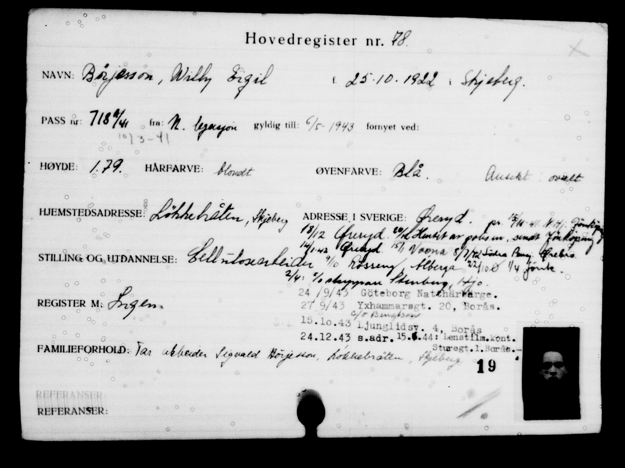 Utenriksstasjonene, Legasjonen i Stockholm, Flyktningkontoret, AV/RA-S-6753/V/Va/L0001: Kjesäterkartoteket, flyktninger med registreringsnr. 1-1000, 1940-1945, s. 133
