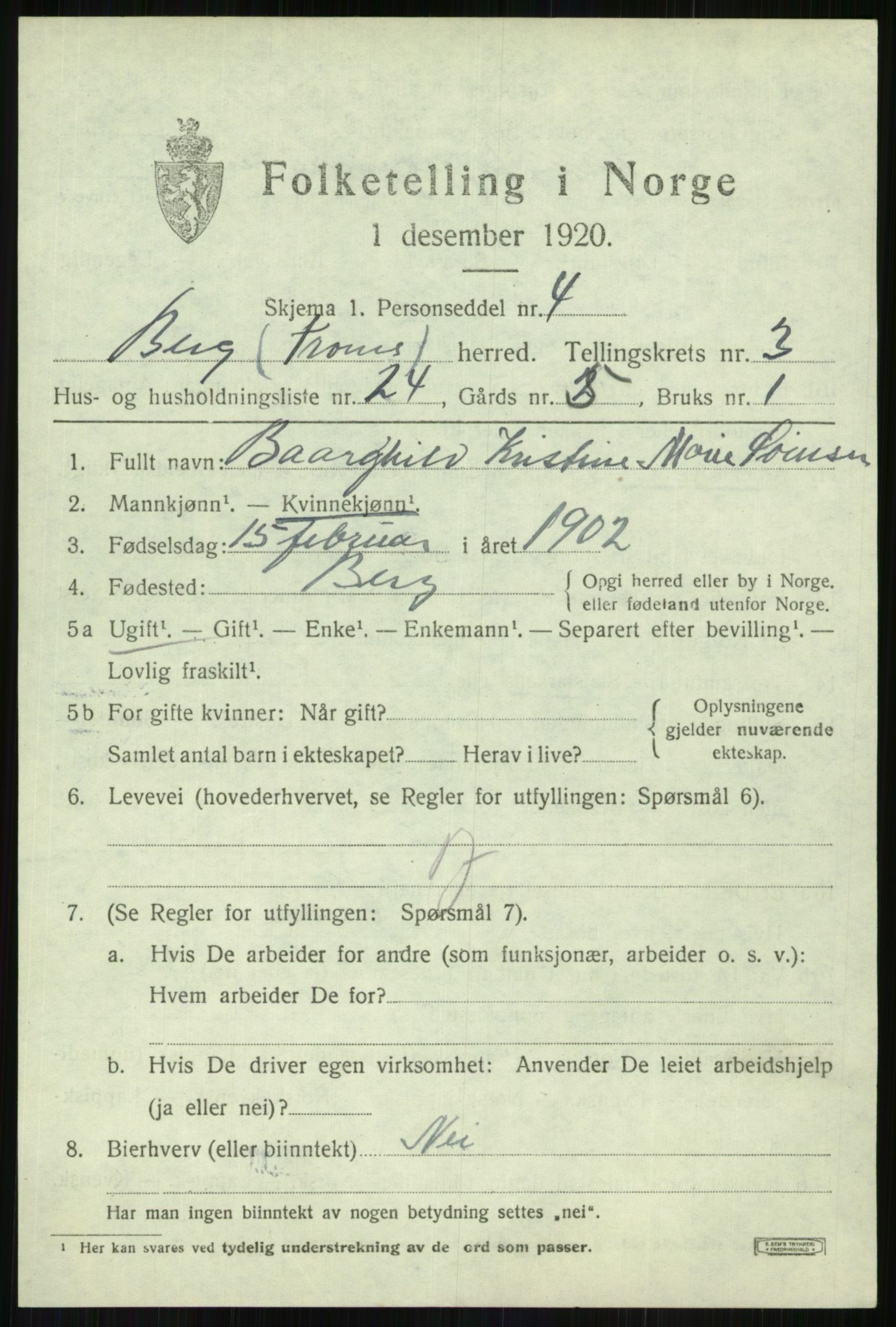 SATØ, Folketelling 1920 for 1929 Berg herred, 1920, s. 1523