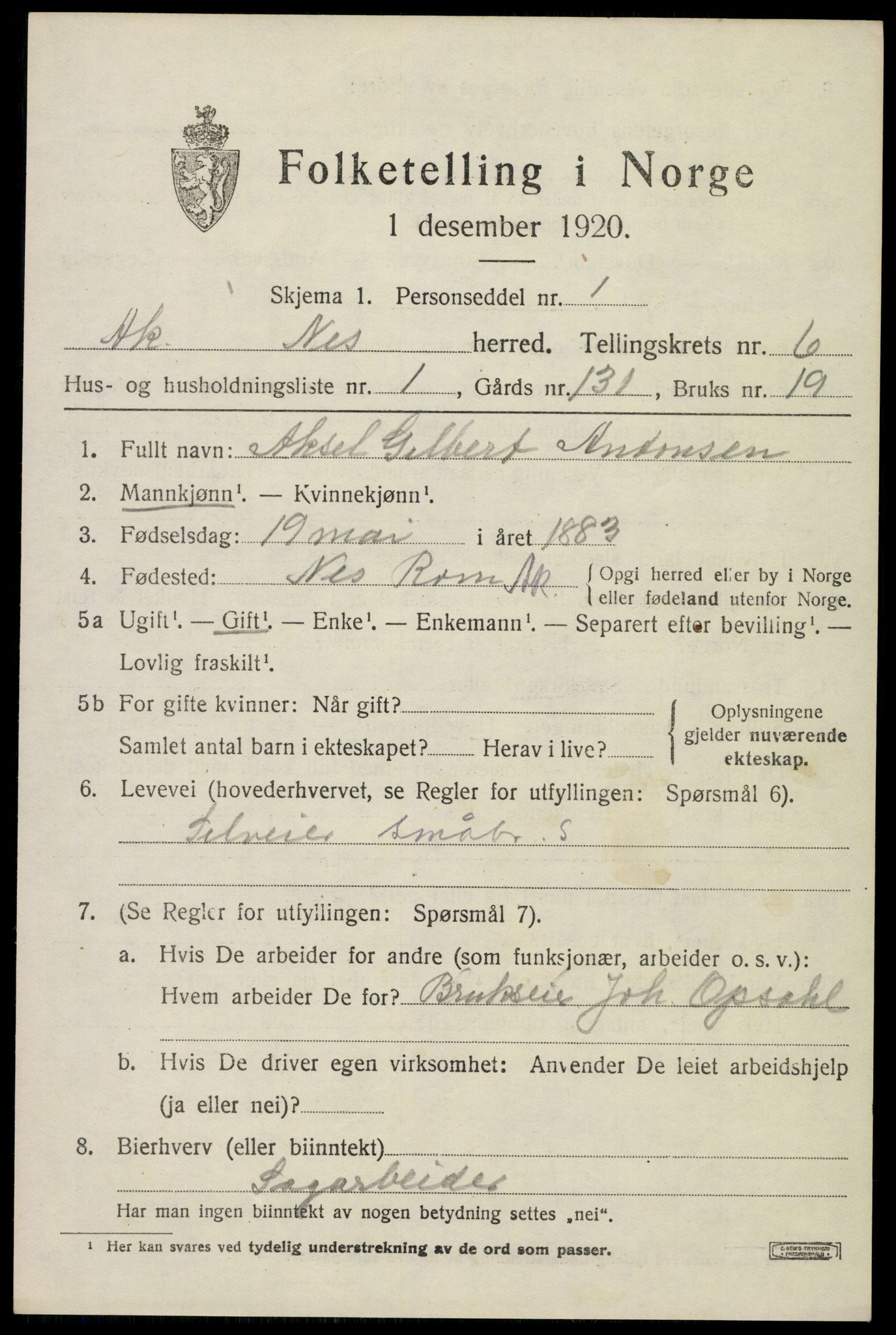 SAO, Folketelling 1920 for 0236 Nes herred, 1920, s. 7620