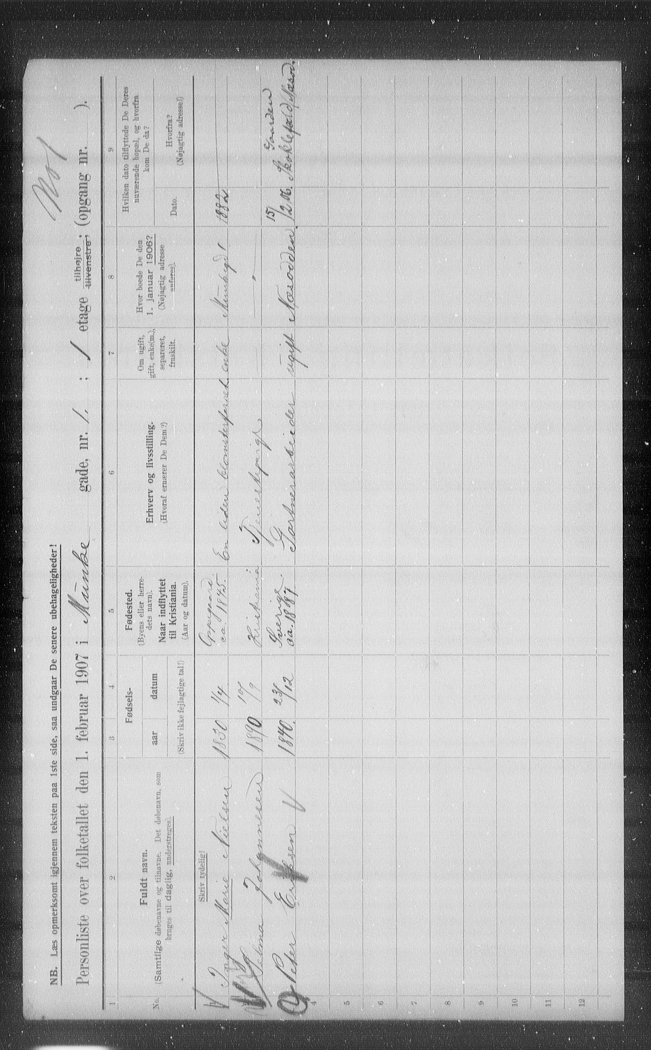 OBA, Kommunal folketelling 1.2.1907 for Kristiania kjøpstad, 1907, s. 34715