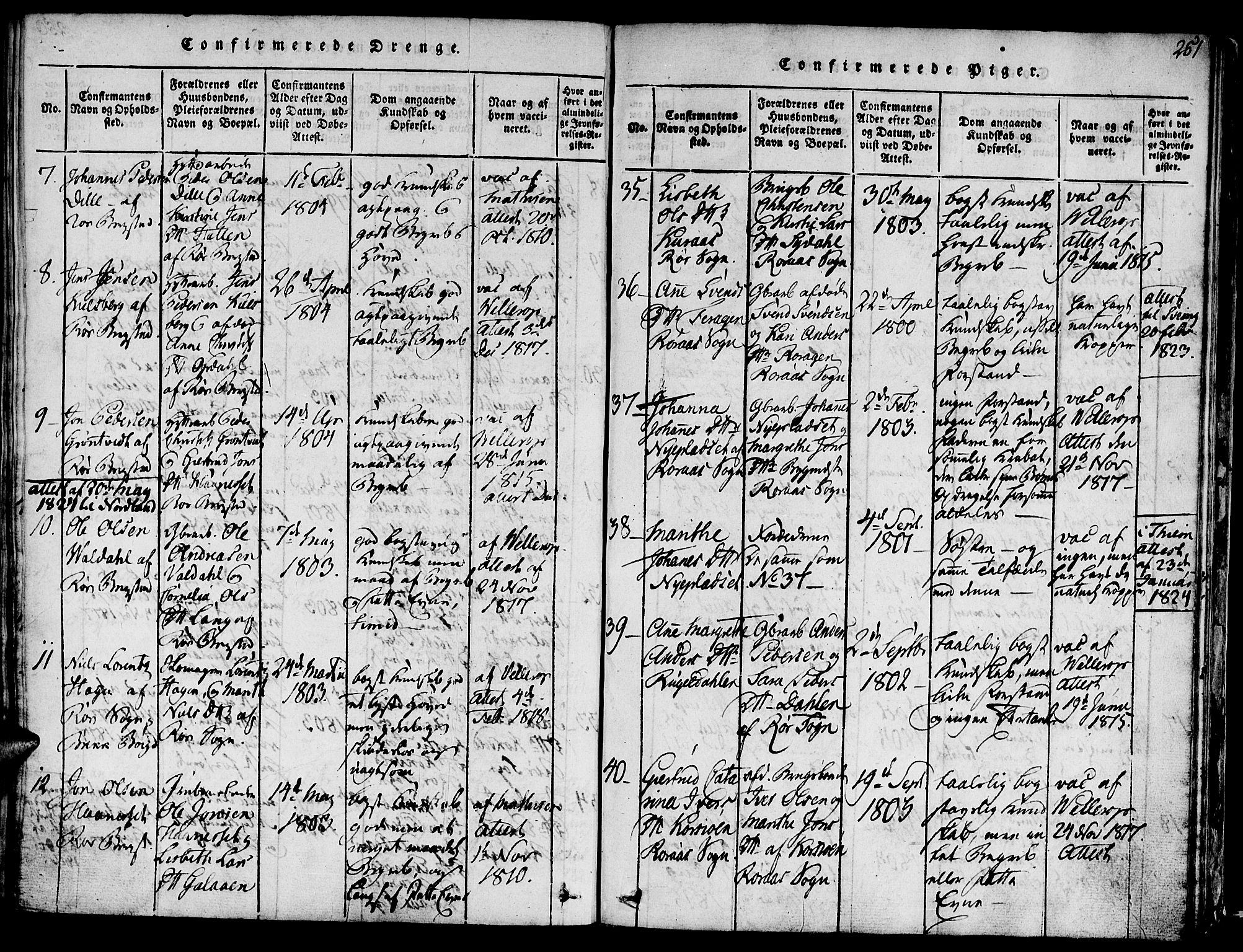 Ministerialprotokoller, klokkerbøker og fødselsregistre - Sør-Trøndelag, SAT/A-1456/681/L0929: Ministerialbok nr. 681A07, 1817-1828, s. 251
