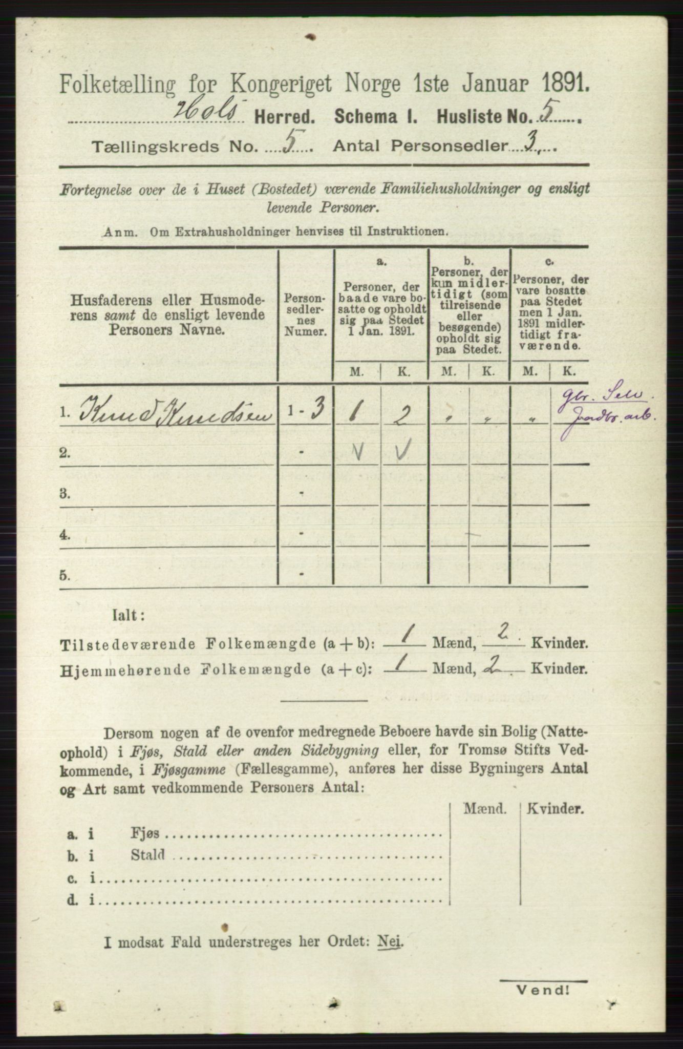 RA, Folketelling 1891 for 0620 Hol herred, 1891, s. 1422