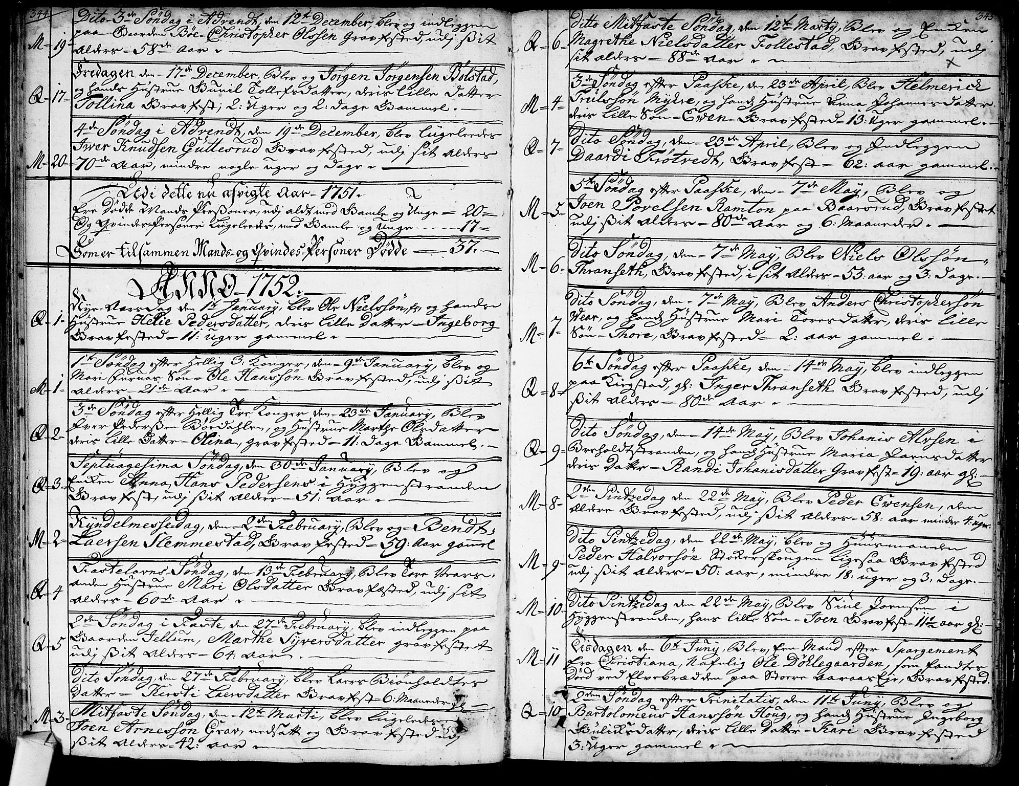 Røyken kirkebøker, AV/SAKO-A-241/G/Ga/L0001: Klokkerbok nr. 1, 1740-1768, s. 344-345