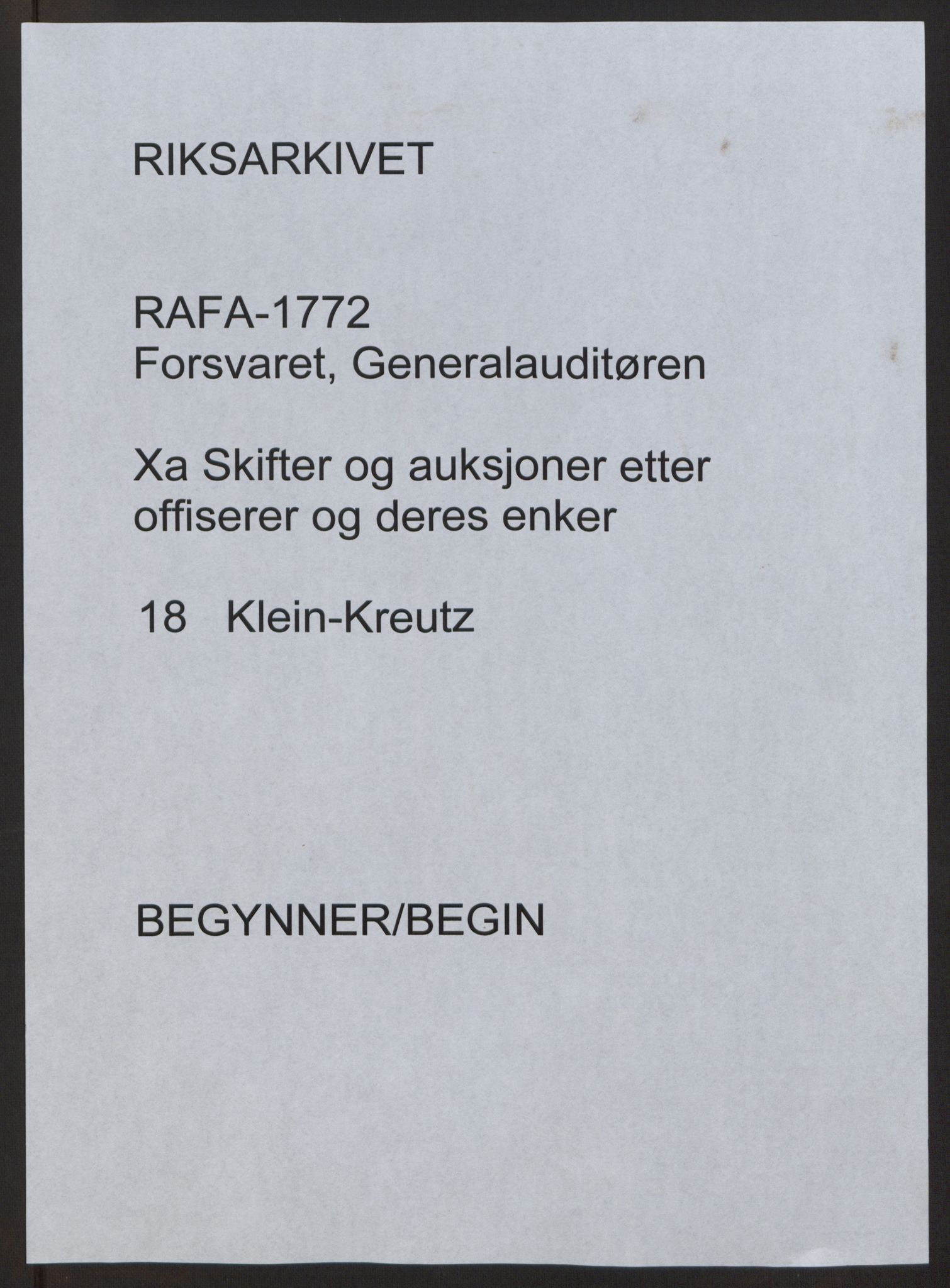 Forsvaret, Generalauditøren, AV/RA-RAFA-1772/F/Fj/Fja/L0018a: --, 1733-1823, s. 1