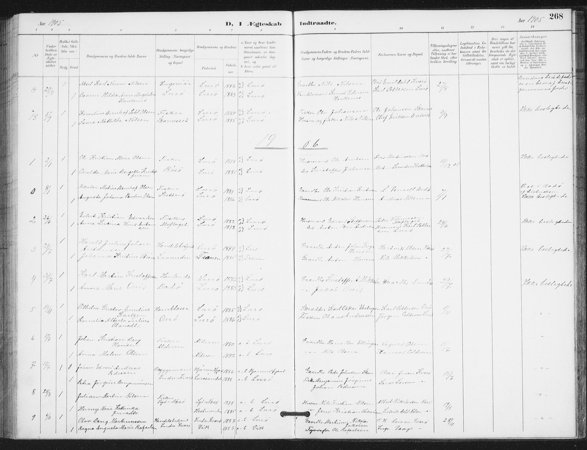 Ministerialprotokoller, klokkerbøker og fødselsregistre - Nordland, SAT/A-1459/839/L0573: Klokkerbok nr. 839C03, 1892-1917, s. 268