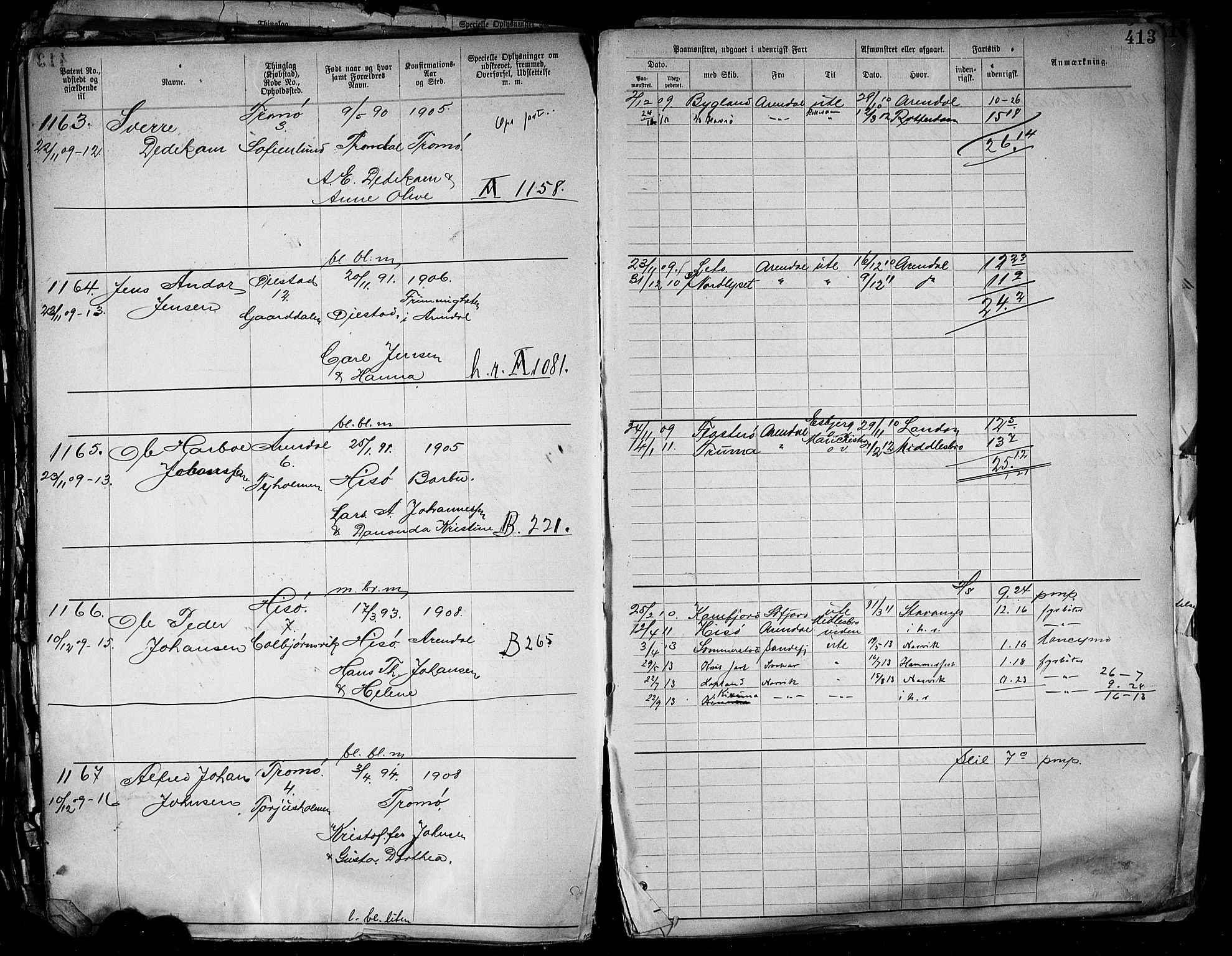 Arendal mønstringskrets, SAK/2031-0012/F/Fa/L0004: Annotasjonsrulle nr 3828-4715 og nr 1-1296, S-4, 1892-1918, s. 429