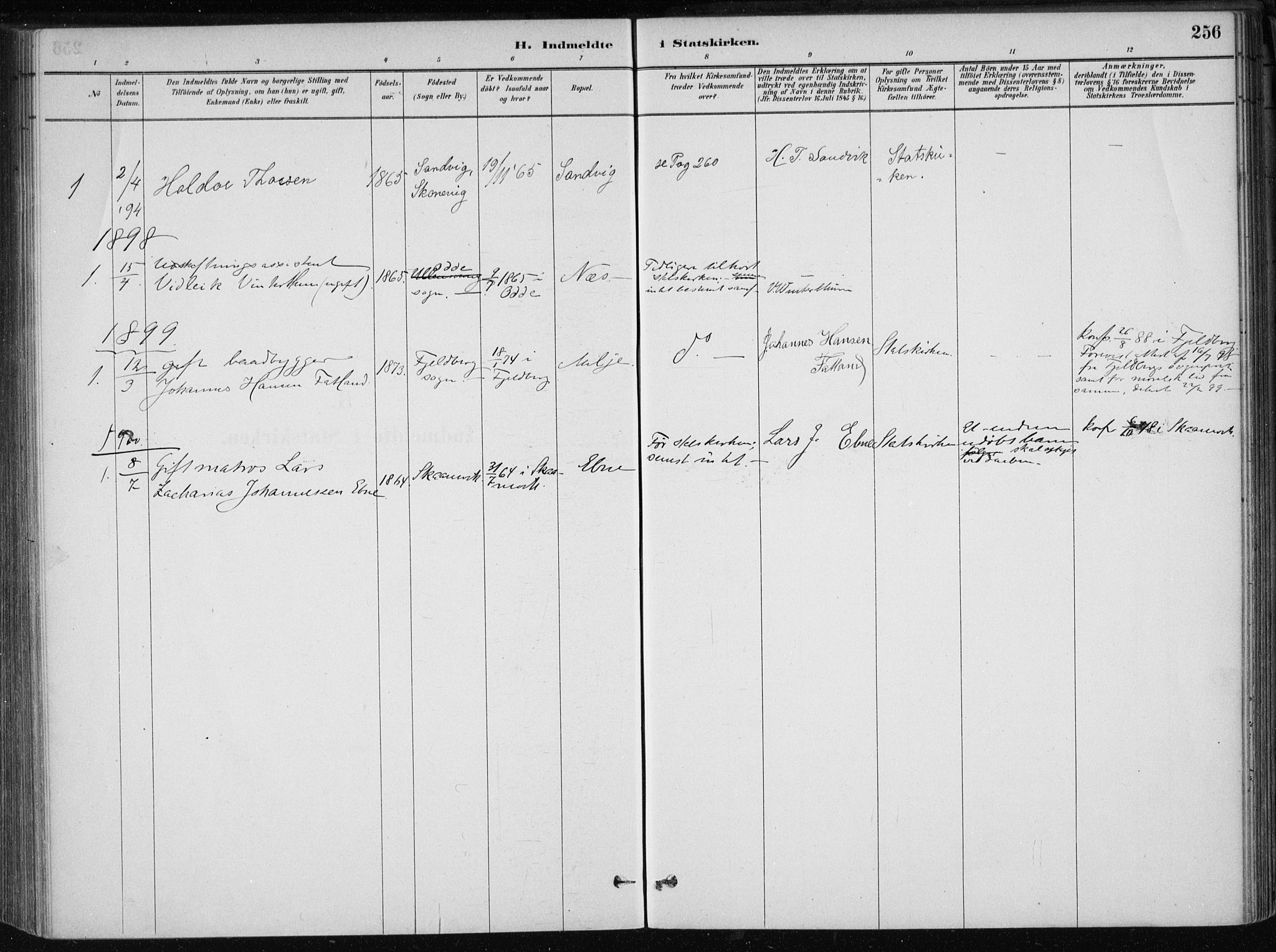 Skånevik sokneprestembete, AV/SAB-A-77801/H/Haa: Ministerialbok nr. B 1, 1879-1914, s. 256