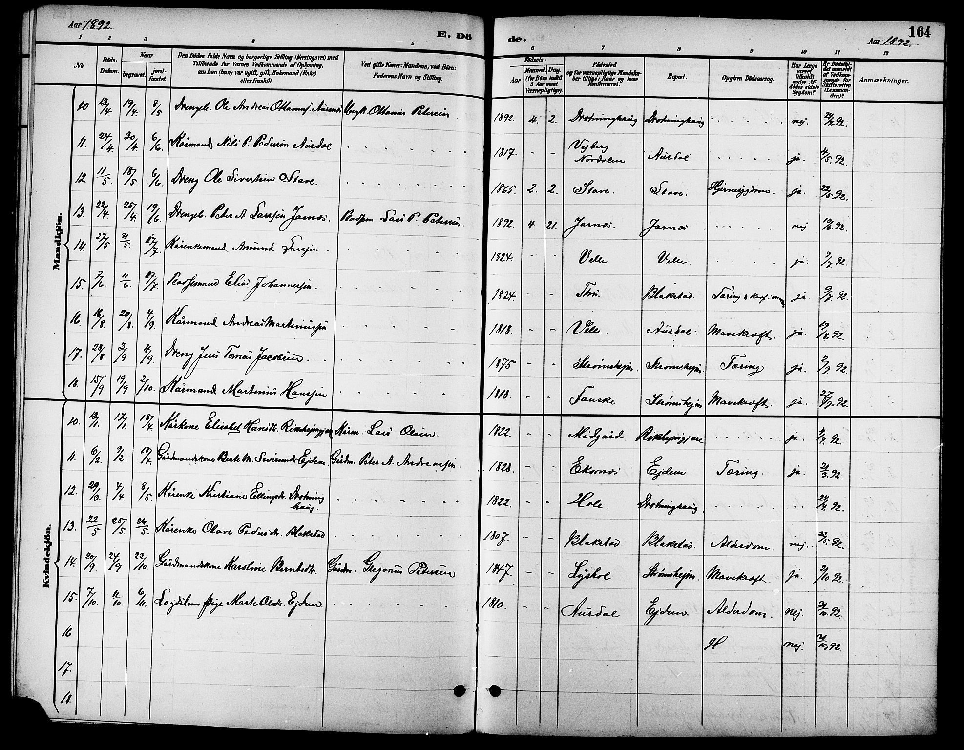 Ministerialprotokoller, klokkerbøker og fødselsregistre - Møre og Romsdal, AV/SAT-A-1454/523/L0340: Klokkerbok nr. 523C03, 1892-1902, s. 164