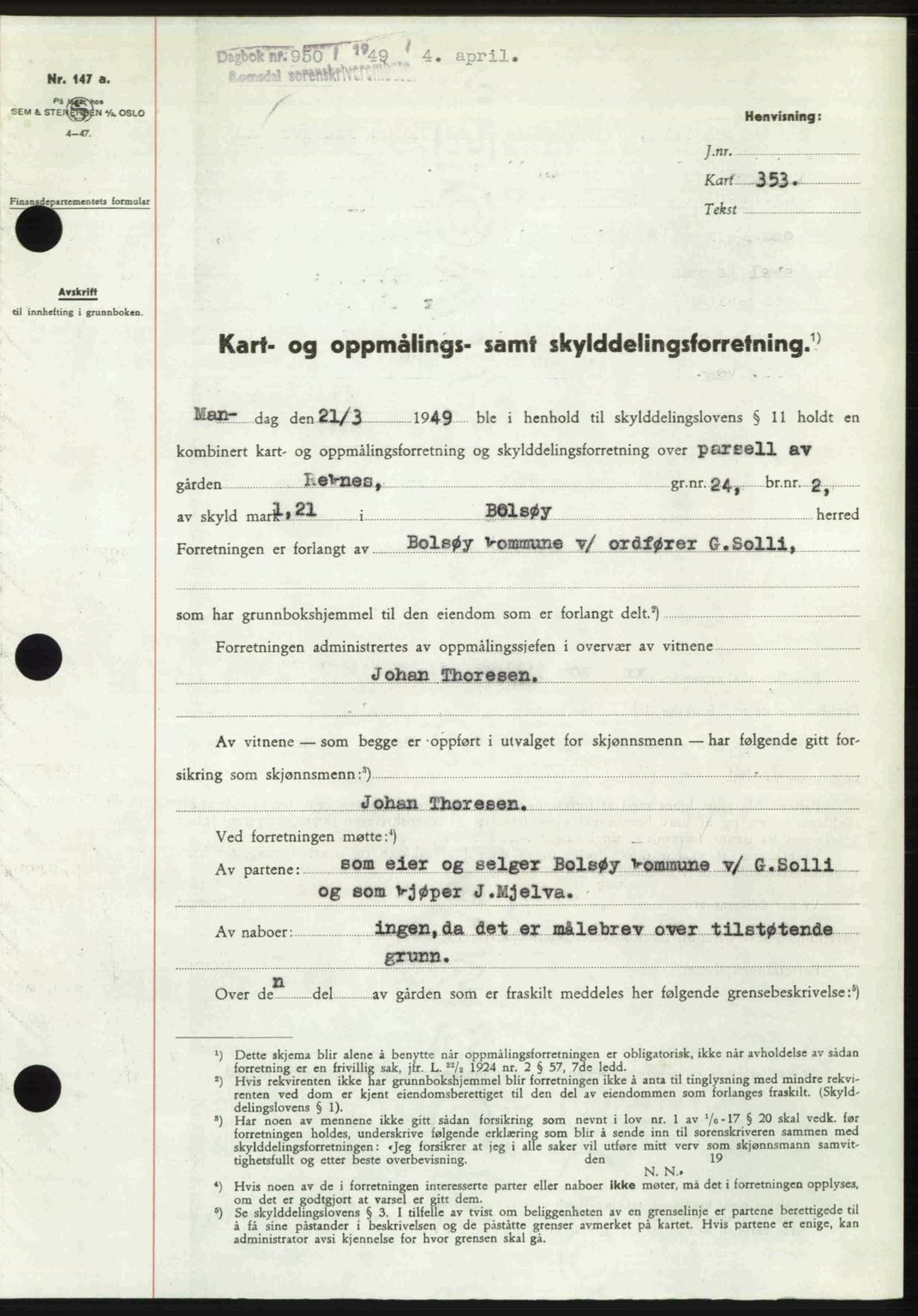 Romsdal sorenskriveri, SAT/A-4149/1/2/2C: Pantebok nr. A29, 1949-1949, Dagboknr: 950/1949