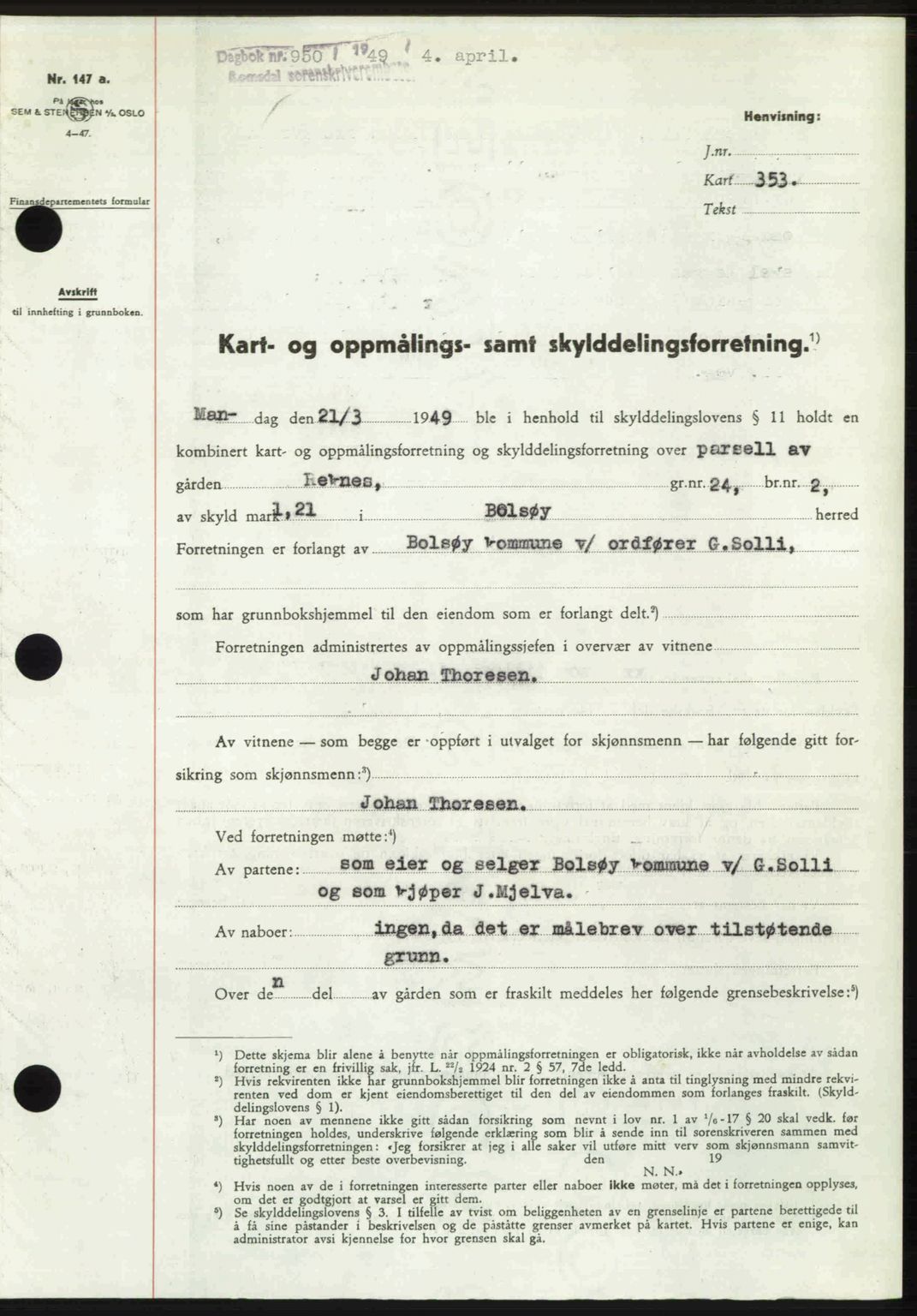 Romsdal sorenskriveri, AV/SAT-A-4149/1/2/2C: Pantebok nr. A29, 1949-1949, Dagboknr: 950/1949
