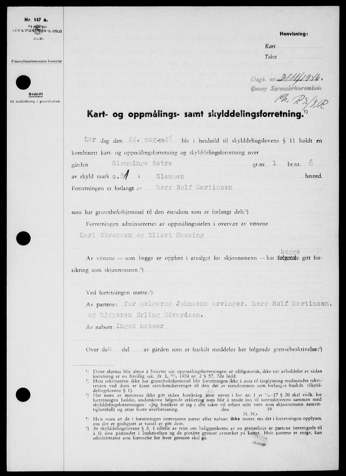 Onsøy sorenskriveri, SAO/A-10474/G/Ga/Gab/L0018: Pantebok nr. II A-18, 1946-1947, Dagboknr: 3111/1946