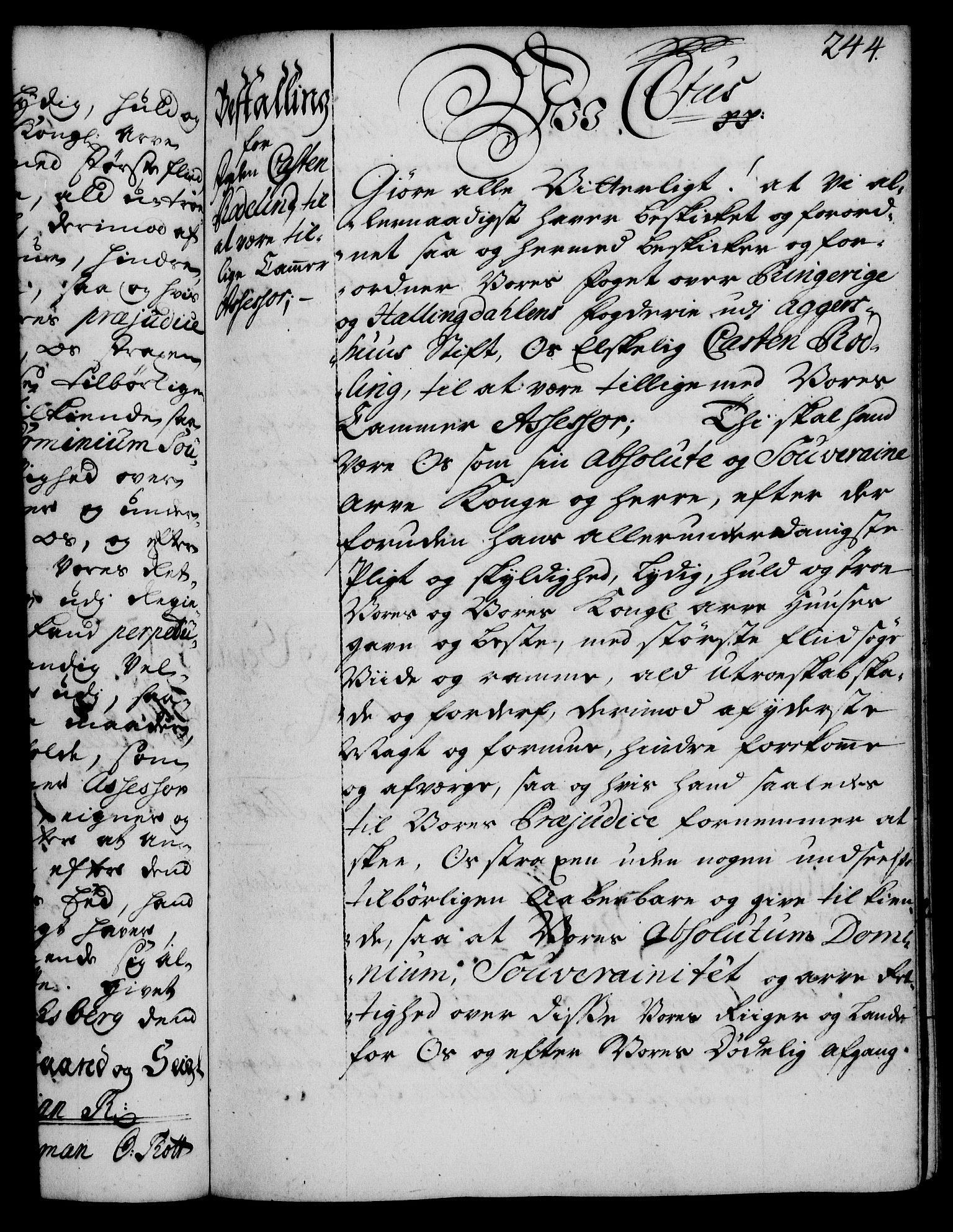 Rentekammeret, Kammerkanselliet, RA/EA-3111/G/Gg/Gge/L0002: Norsk bestallingsprotokoll med register (merket RK 53.26), 1730-1744, s. 244