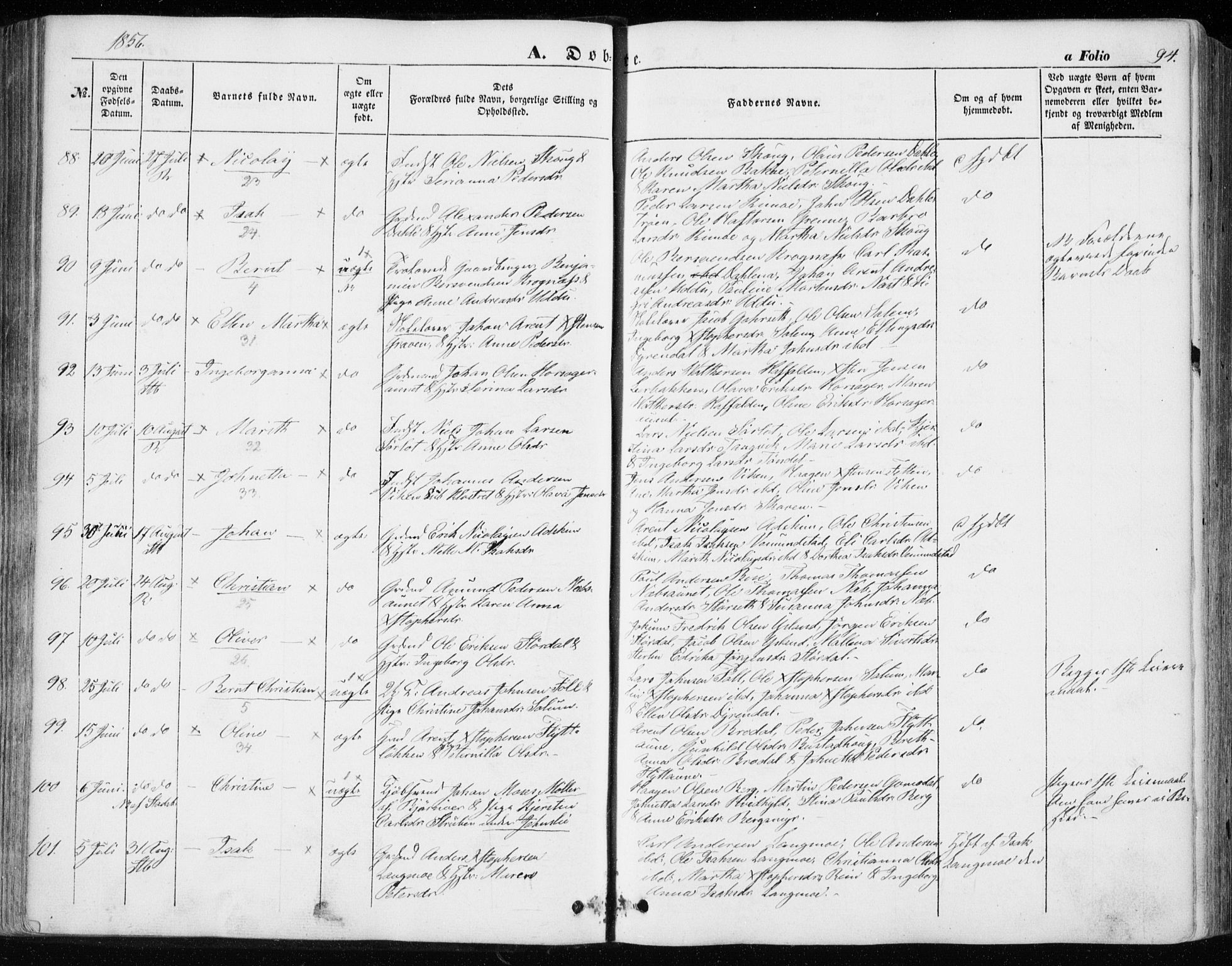 Ministerialprotokoller, klokkerbøker og fødselsregistre - Sør-Trøndelag, SAT/A-1456/646/L0611: Ministerialbok nr. 646A09, 1848-1857, s. 94