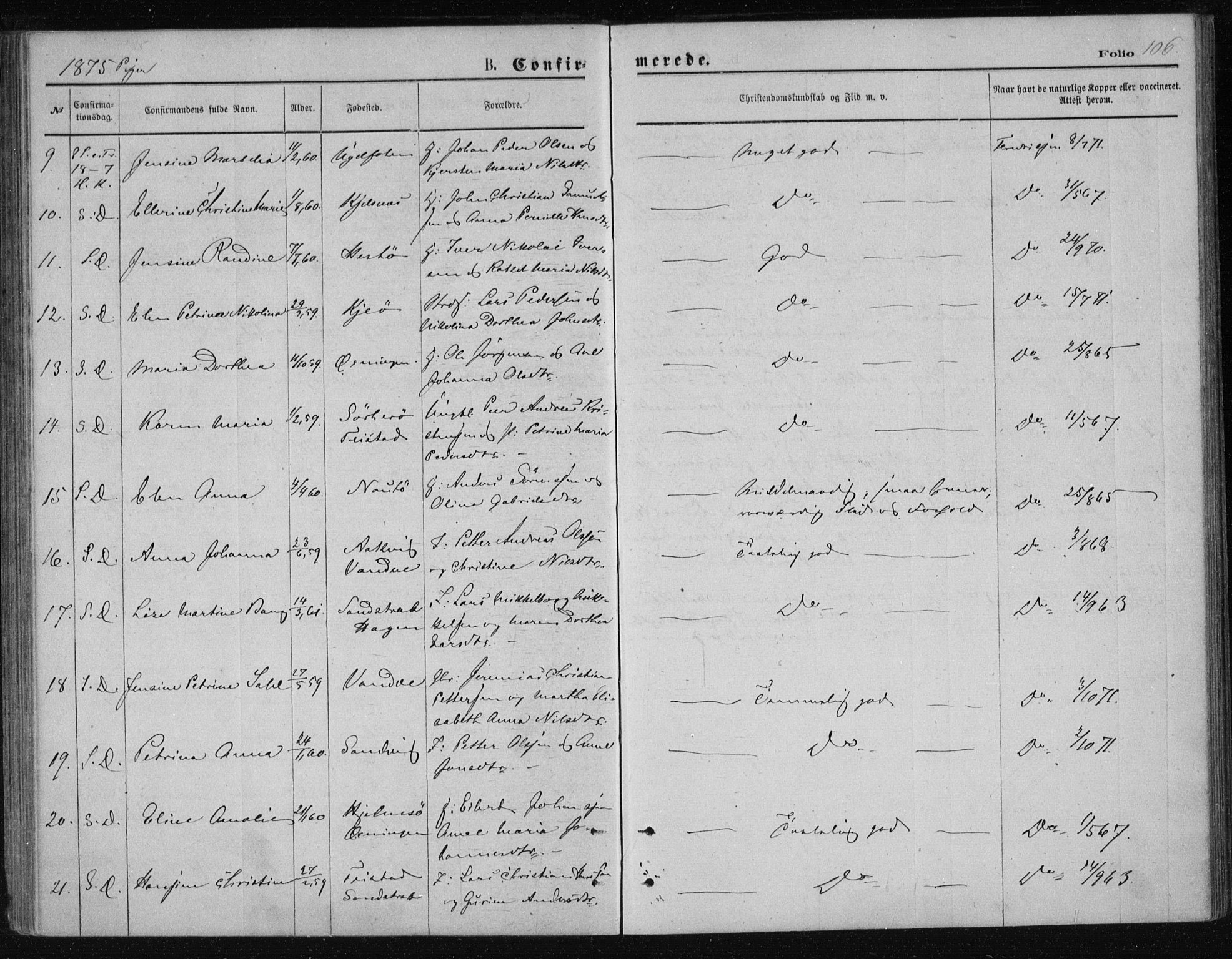 Ministerialprotokoller, klokkerbøker og fødselsregistre - Nordland, AV/SAT-A-1459/834/L0506: Ministerialbok nr. 834A04, 1872-1878, s. 106