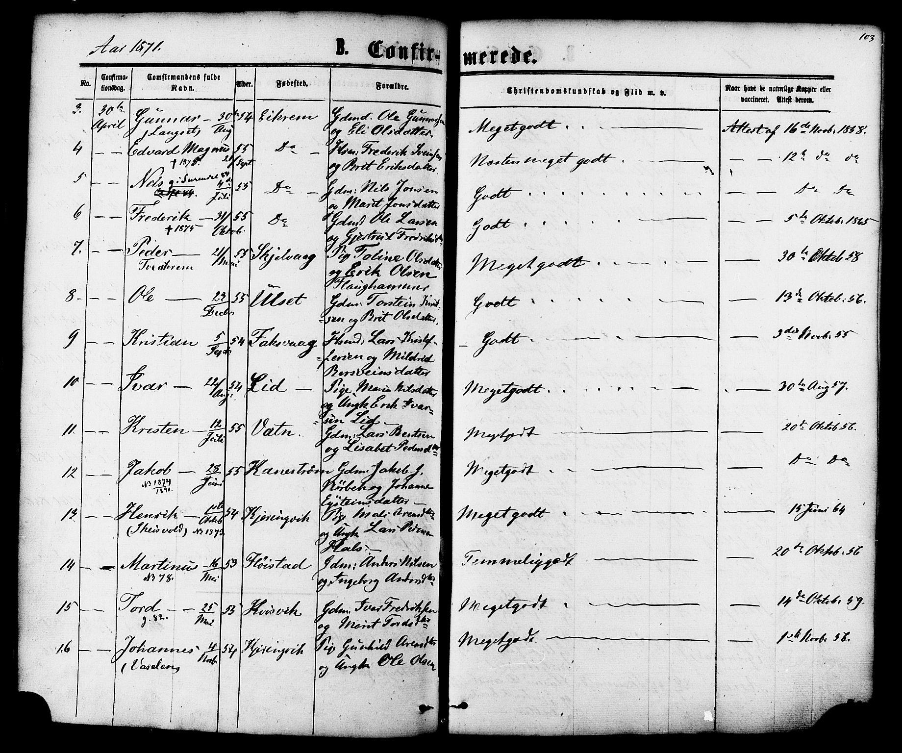 Ministerialprotokoller, klokkerbøker og fødselsregistre - Møre og Romsdal, AV/SAT-A-1454/587/L0999: Ministerialbok nr. 587A01, 1864-1886, s. 103