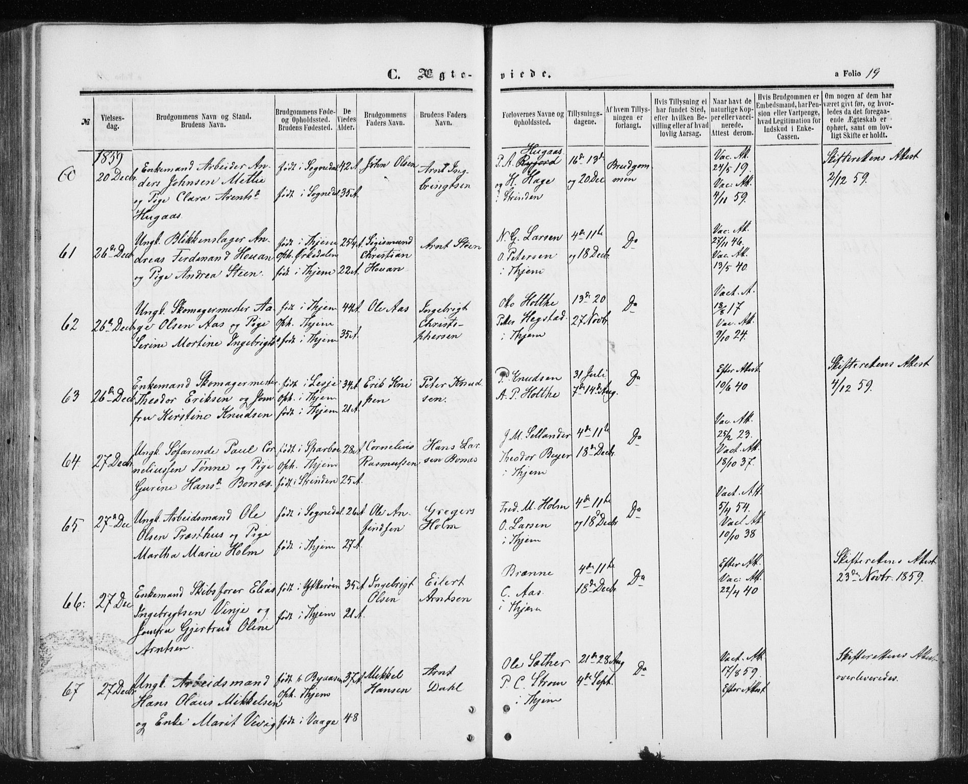 Ministerialprotokoller, klokkerbøker og fødselsregistre - Sør-Trøndelag, AV/SAT-A-1456/601/L0053: Ministerialbok nr. 601A21, 1857-1865, s. 19