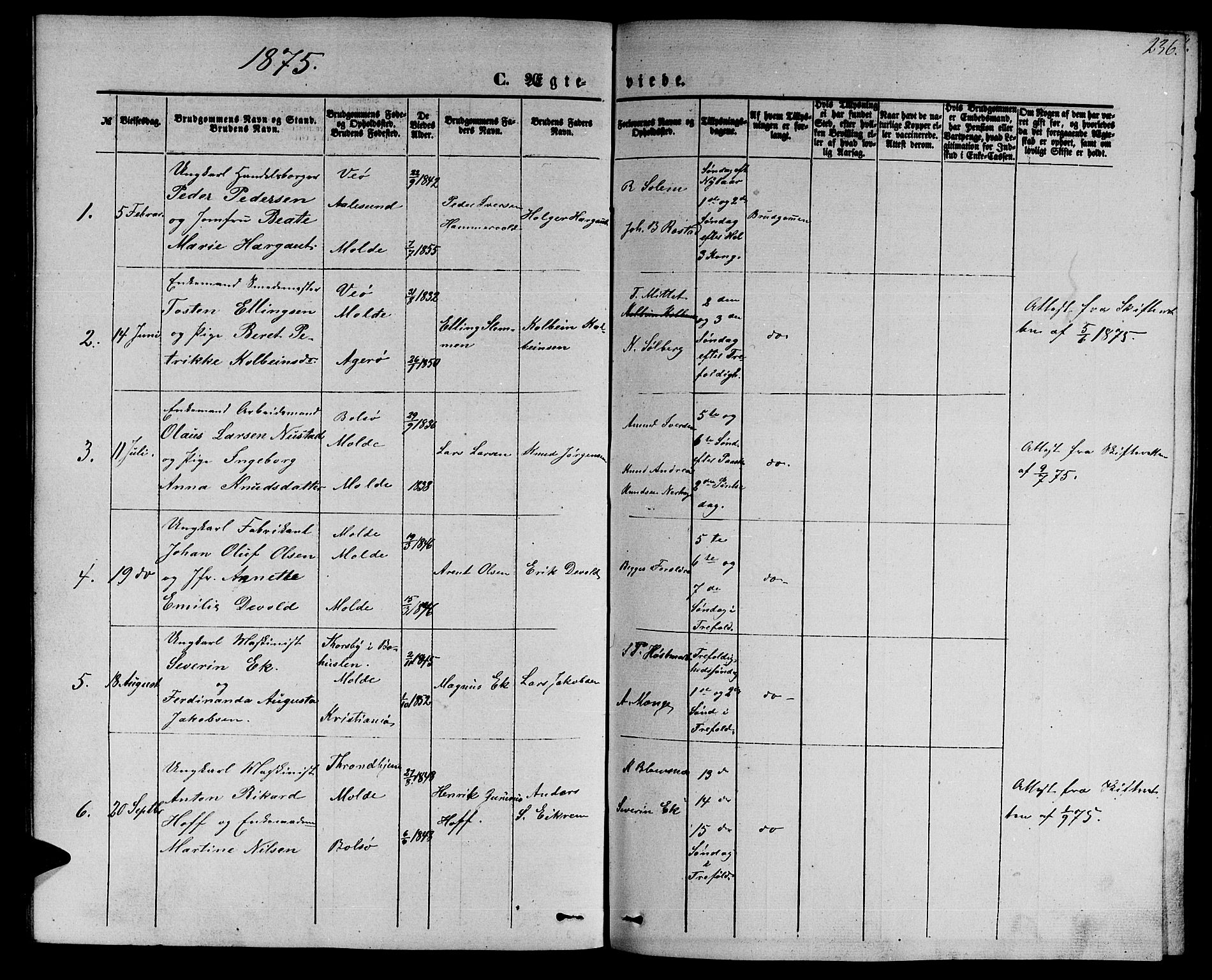 Ministerialprotokoller, klokkerbøker og fødselsregistre - Møre og Romsdal, SAT/A-1454/558/L0701: Klokkerbok nr. 558C02, 1862-1879, s. 236