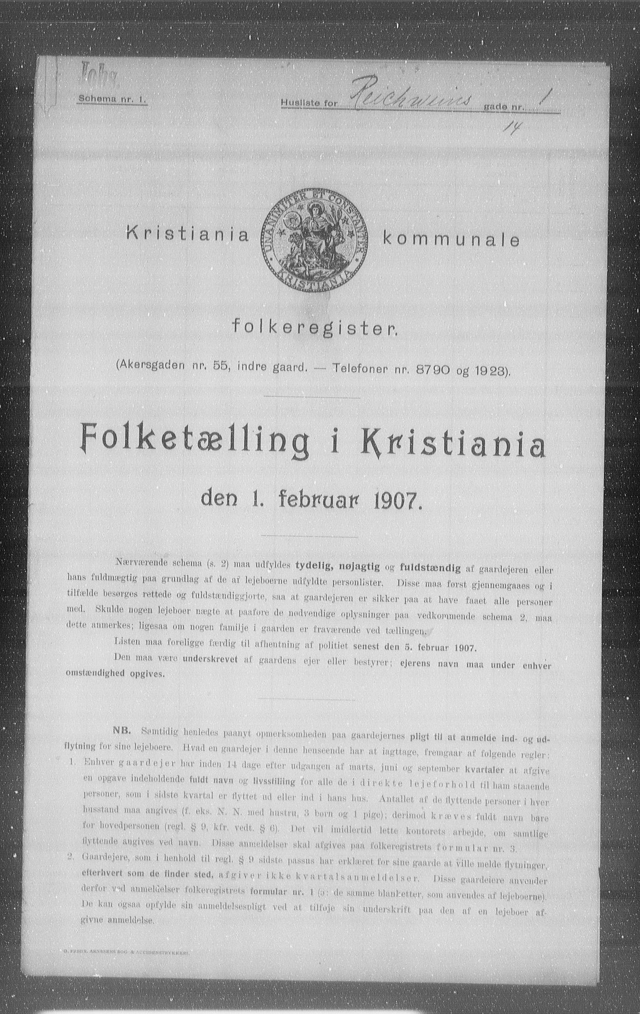 OBA, Kommunal folketelling 1.2.1907 for Kristiania kjøpstad, 1907, s. 42166