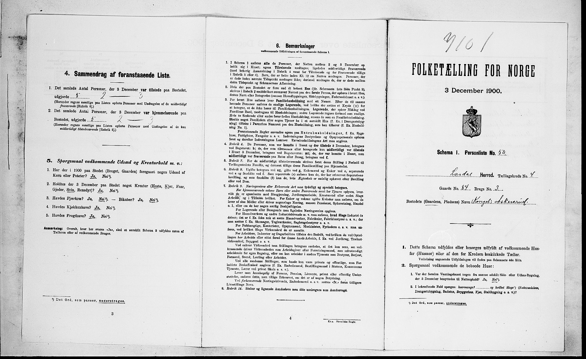RA, Folketelling 1900 for 0728 Lardal herred, 1900, s. 582