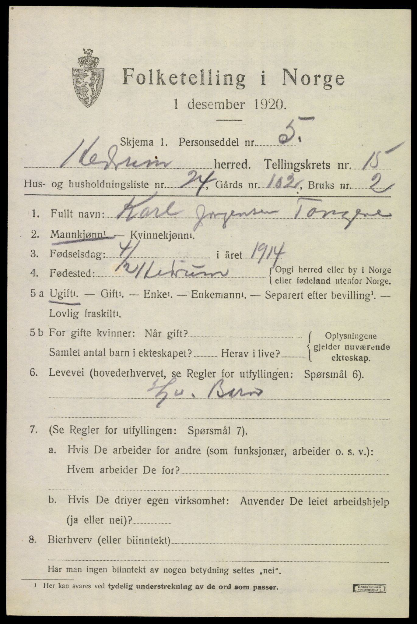 SAKO, Folketelling 1920 for 0727 Hedrum herred, 1920, s. 10229