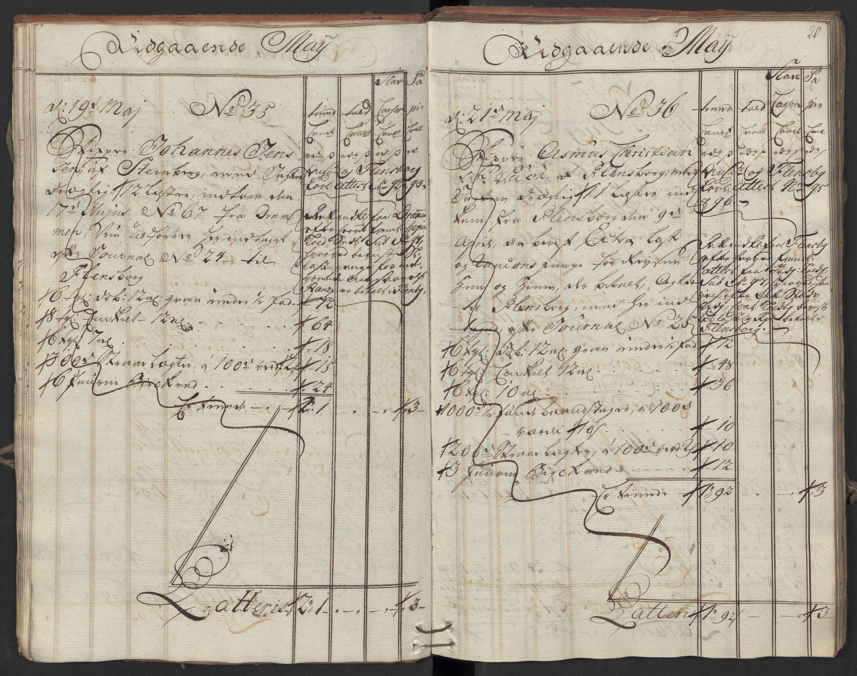 Generaltollkammeret, tollregnskaper, RA/EA-5490/R09/L0038/0001: Tollregnskaper Holmestrand / Utgående hovedtollbok, 1764, s. 19b-20a