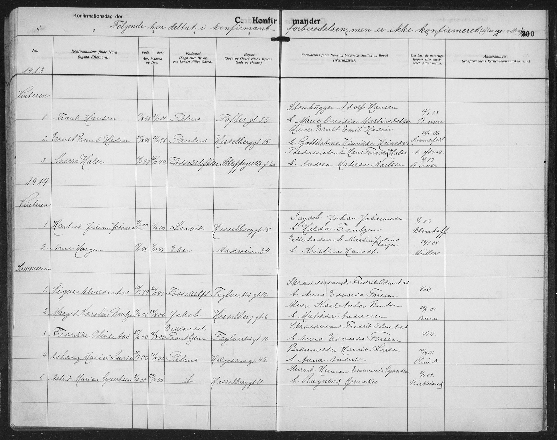 Paulus prestekontor Kirkebøker, AV/SAO-A-10871/F/Fa/L0022: Ministerialbok nr. 22, 1912-1920, s. 200