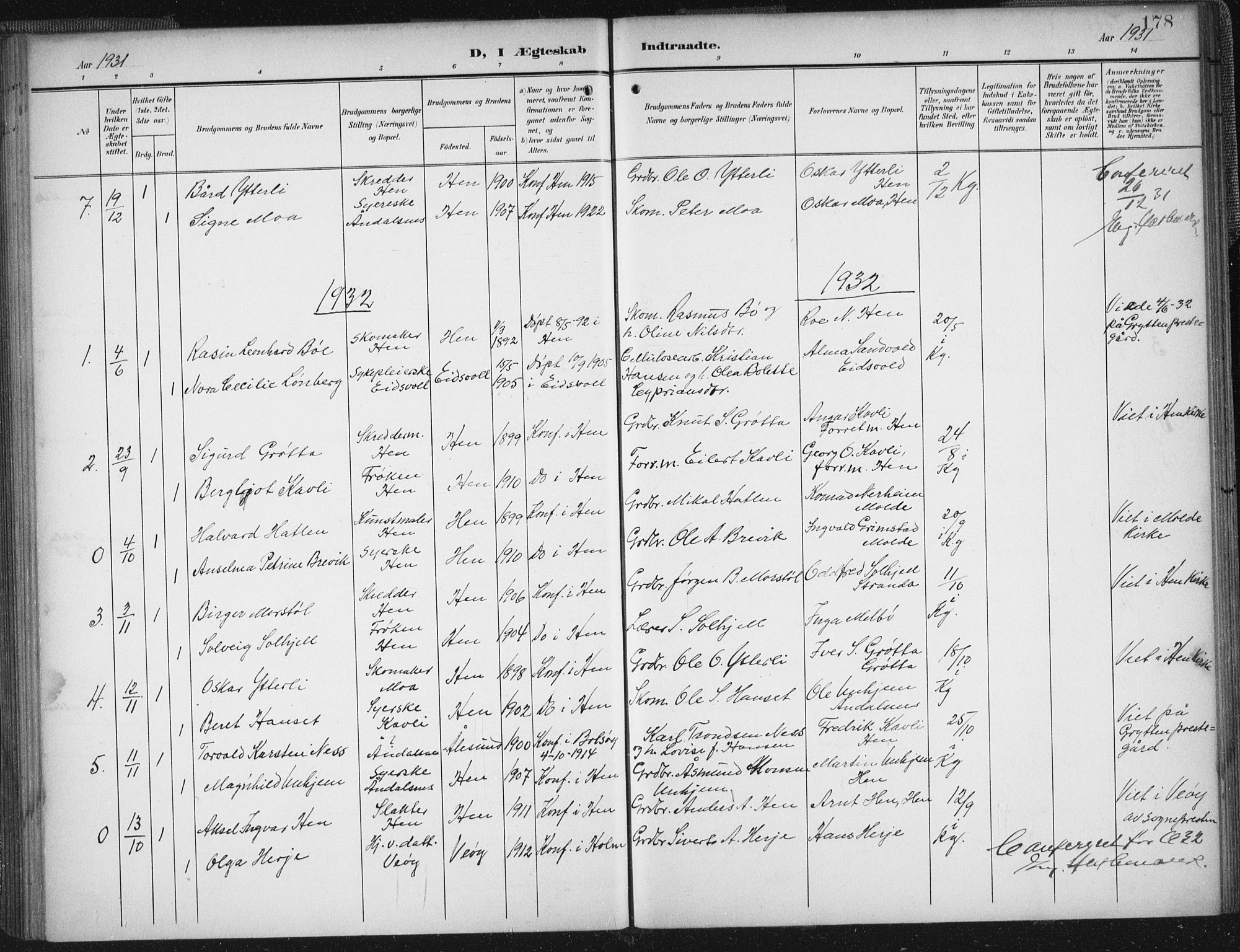 Ministerialprotokoller, klokkerbøker og fødselsregistre - Møre og Romsdal, AV/SAT-A-1454/545/L0589: Klokkerbok nr. 545C03, 1902-1937, s. 178