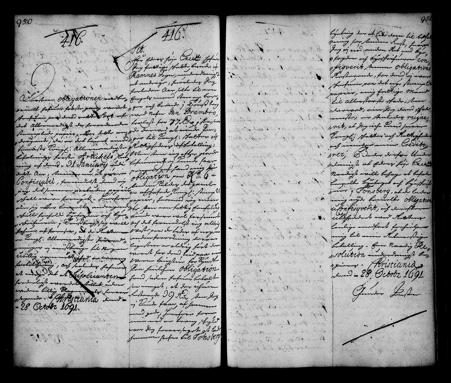 Stattholderembetet 1572-1771, AV/RA-EA-2870/Ae/L0008: Supplikasjons- og resolusjonsprotokoll, 1691, s. 950-951