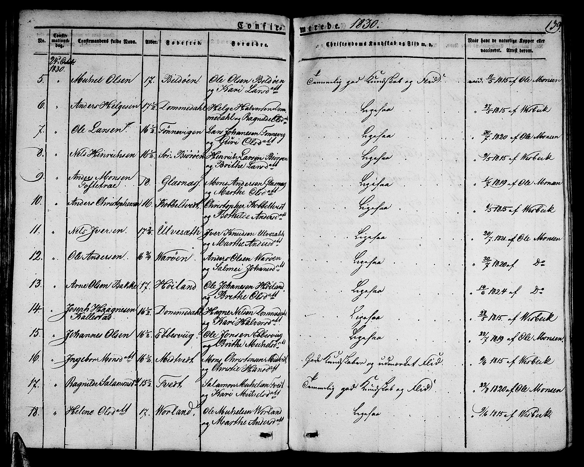 Sund sokneprestembete, AV/SAB-A-99930: Ministerialbok nr. A 12, 1825-1835, s. 139