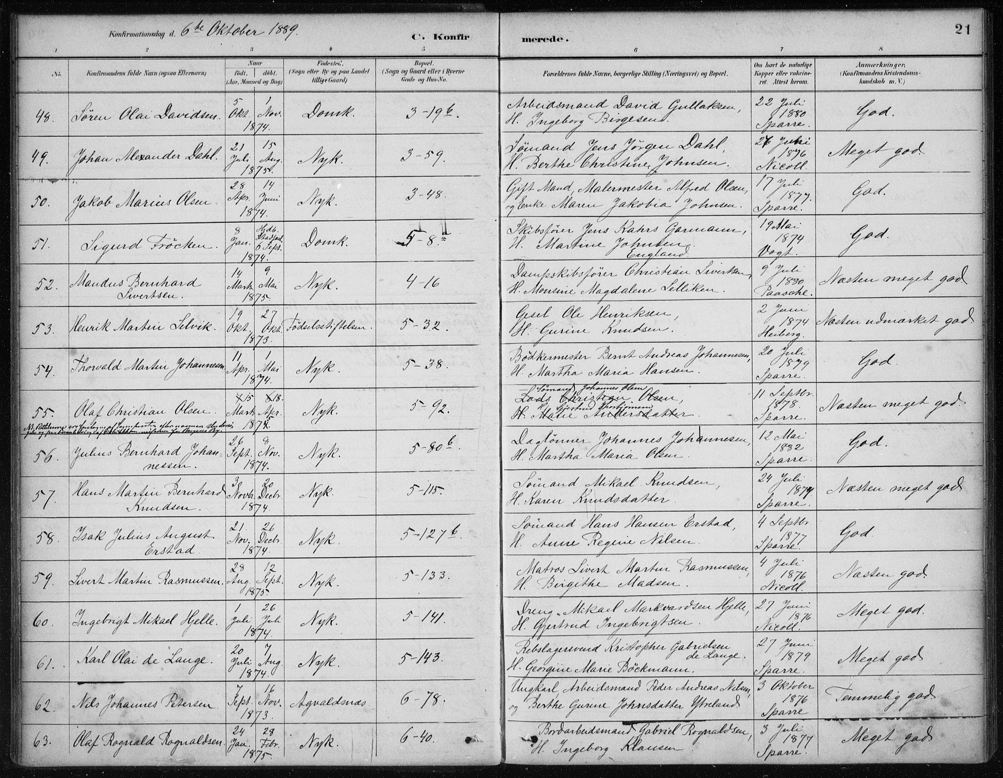 Nykirken Sokneprestembete, AV/SAB-A-77101/H/Haa/L0027: Ministerialbok nr. C 6, 1886-1913, s. 21