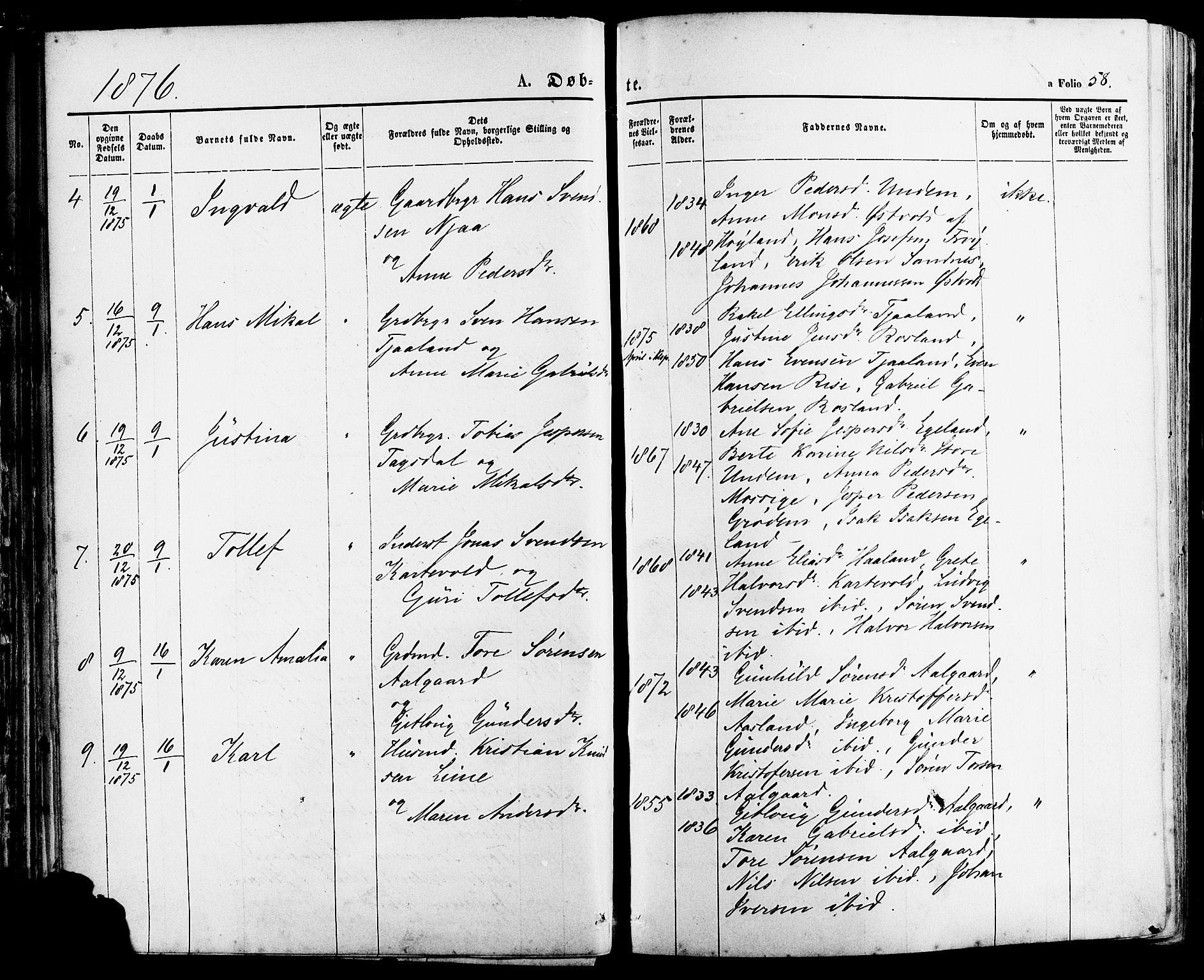 Lye sokneprestkontor, AV/SAST-A-101794/001/30BA/L0008: Ministerialbok nr. A 7, 1872-1881, s. 58