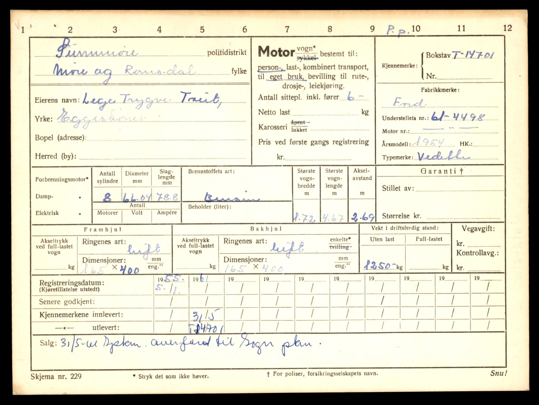 Møre og Romsdal vegkontor - Ålesund trafikkstasjon, SAT/A-4099/F/Fe/L0047: Registreringskort for kjøretøy T 14580 - T 14720, 1927-1998, s. 2853