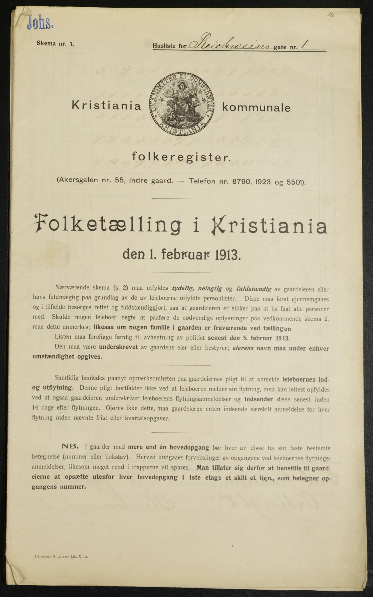OBA, Kommunal folketelling 1.2.1913 for Kristiania, 1913, s. 82669
