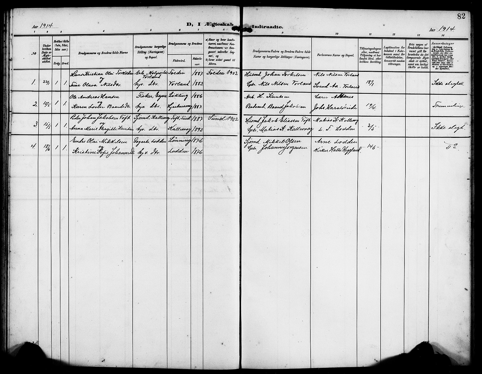 Finnås sokneprestembete, AV/SAB-A-99925/H/Ha/Hab/Habc/L0003: Klokkerbok nr. C 3, 1907-1917, s. 82